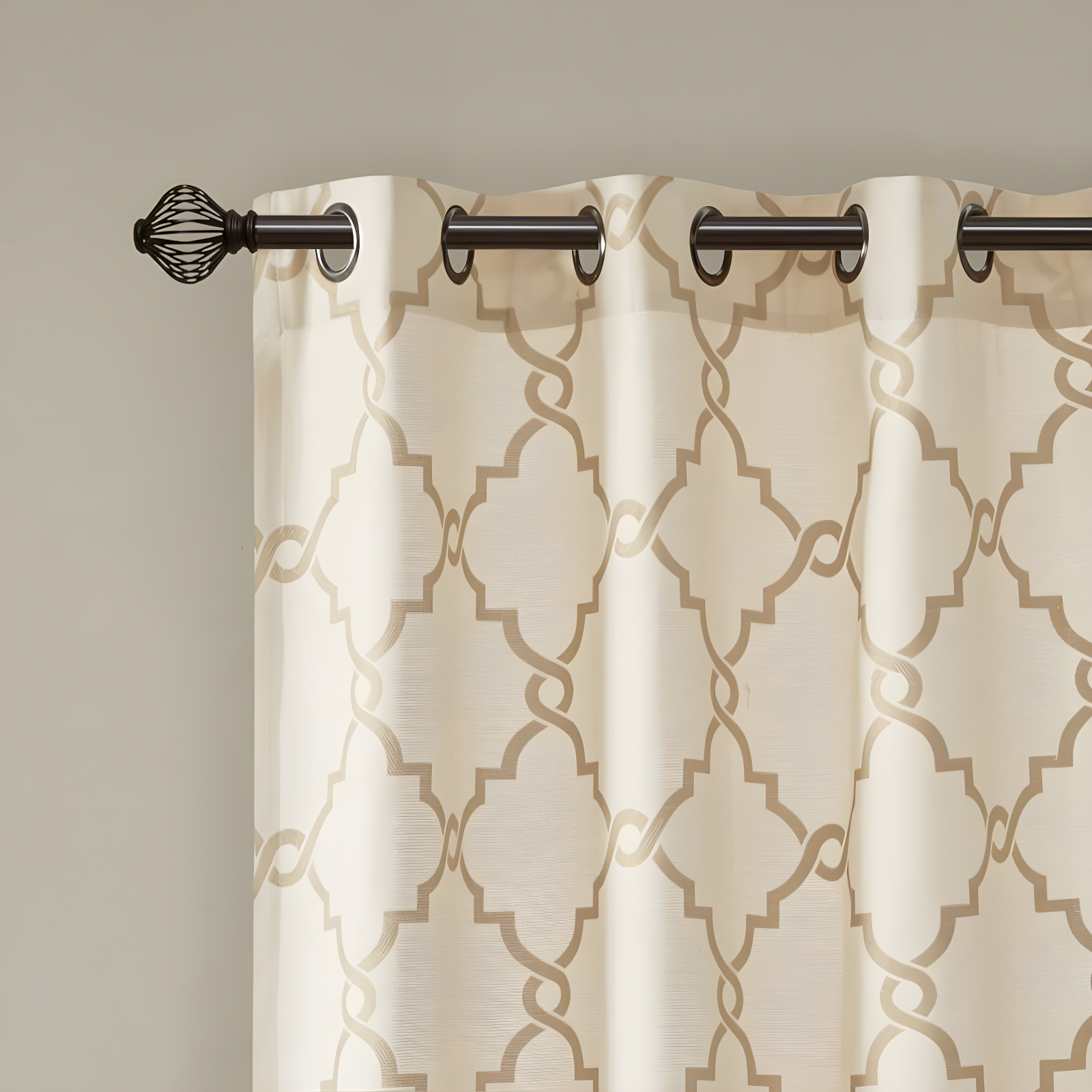 Fretwork Print Grommet Top Window Curtain Panel