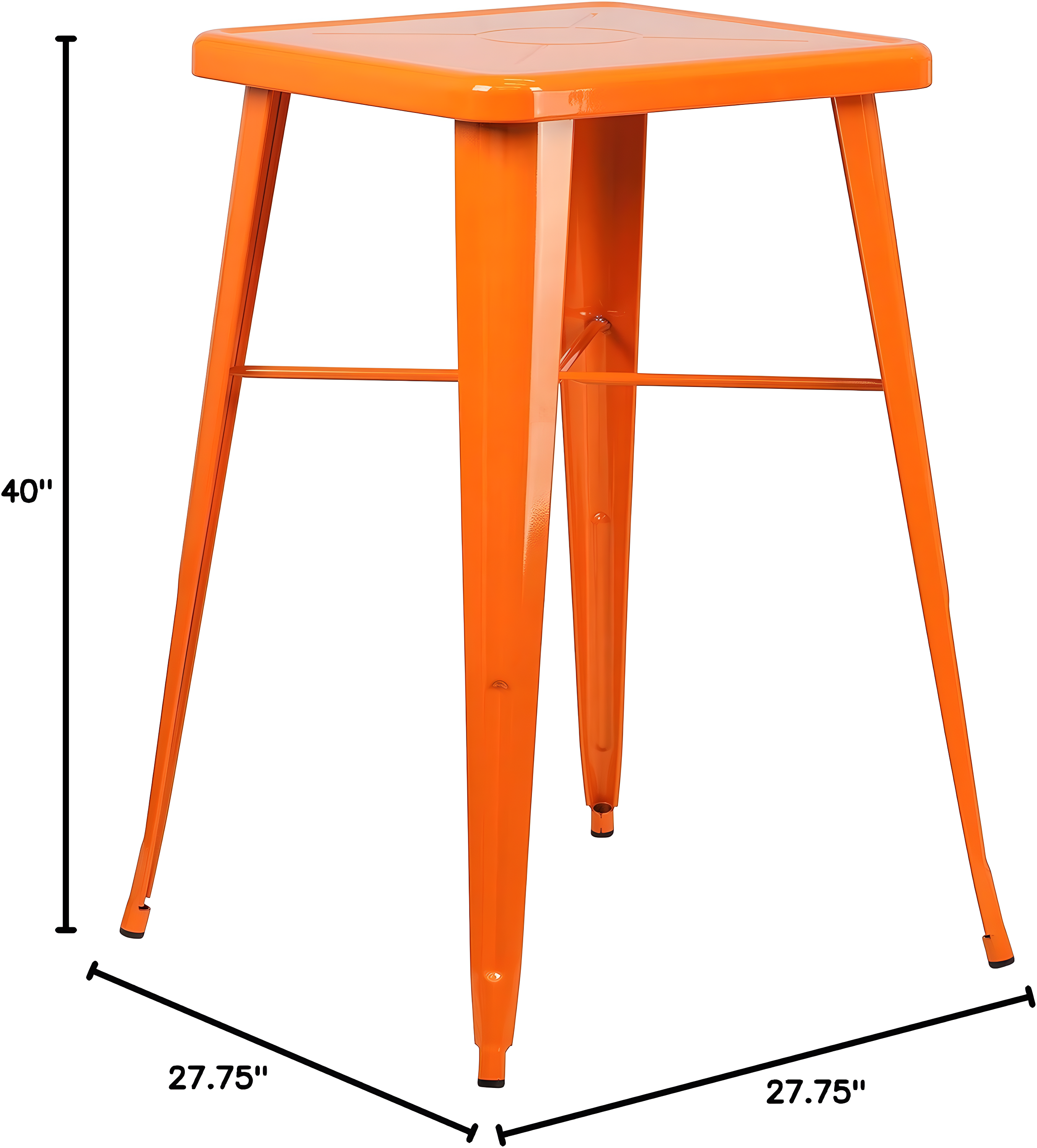 Flash Furniture Commercial Grade 23.75" Square Orange Metal Indoor-Outdoor Bar Height Table