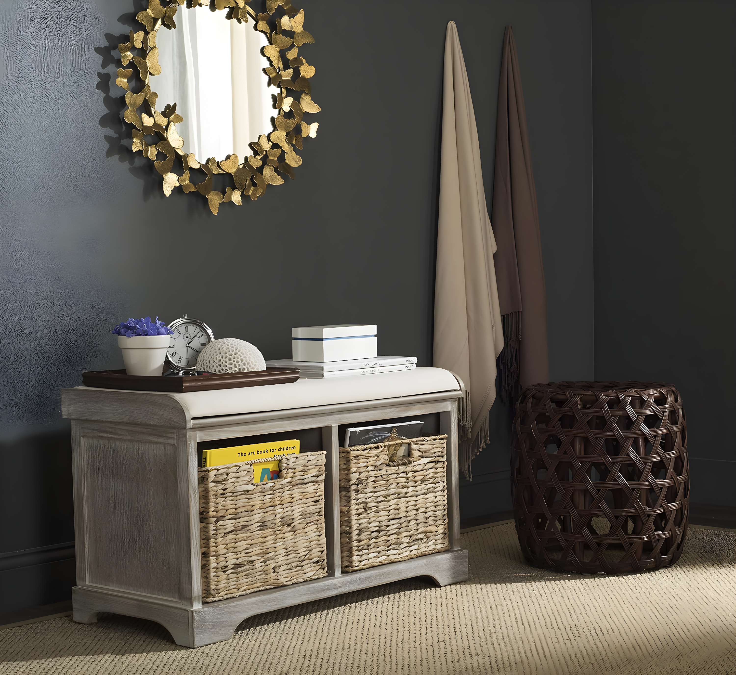 Freddy Wicker Storage Bench - AMH5736 - Vintage White - Safavieh