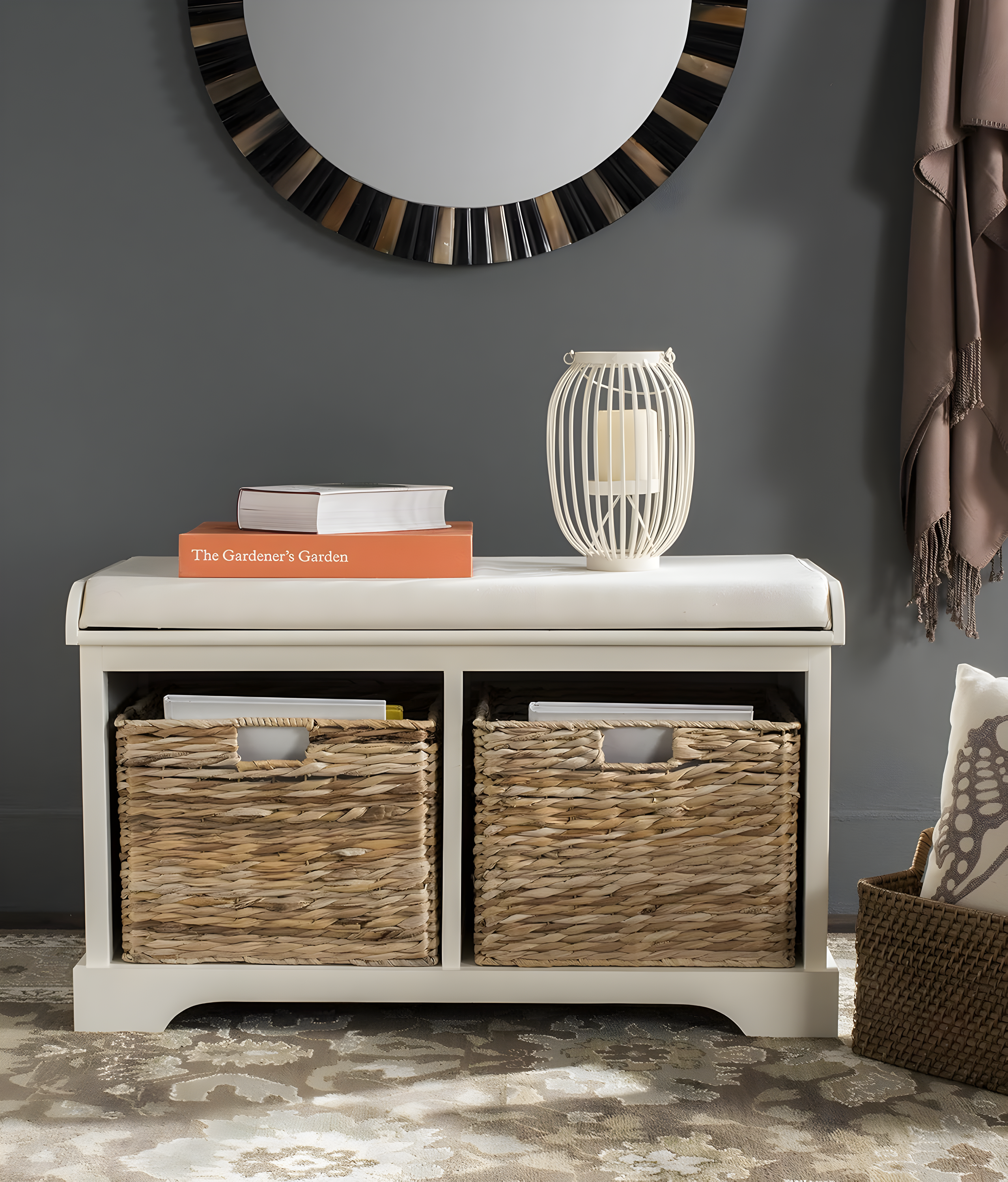 Freddy Wicker Storage Bench - AMH5736 - Vintage White - Safavieh