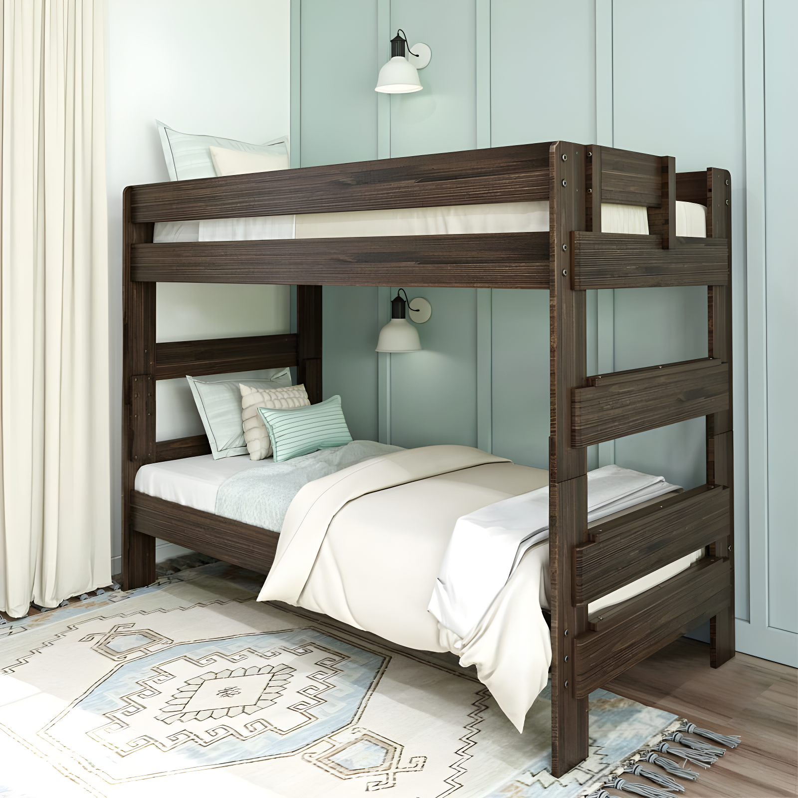 Max & Lily Twin over Twin Bunk Bed, Farmhouse Solid Wood Bunk Beds for Kids, Barnwood Brown