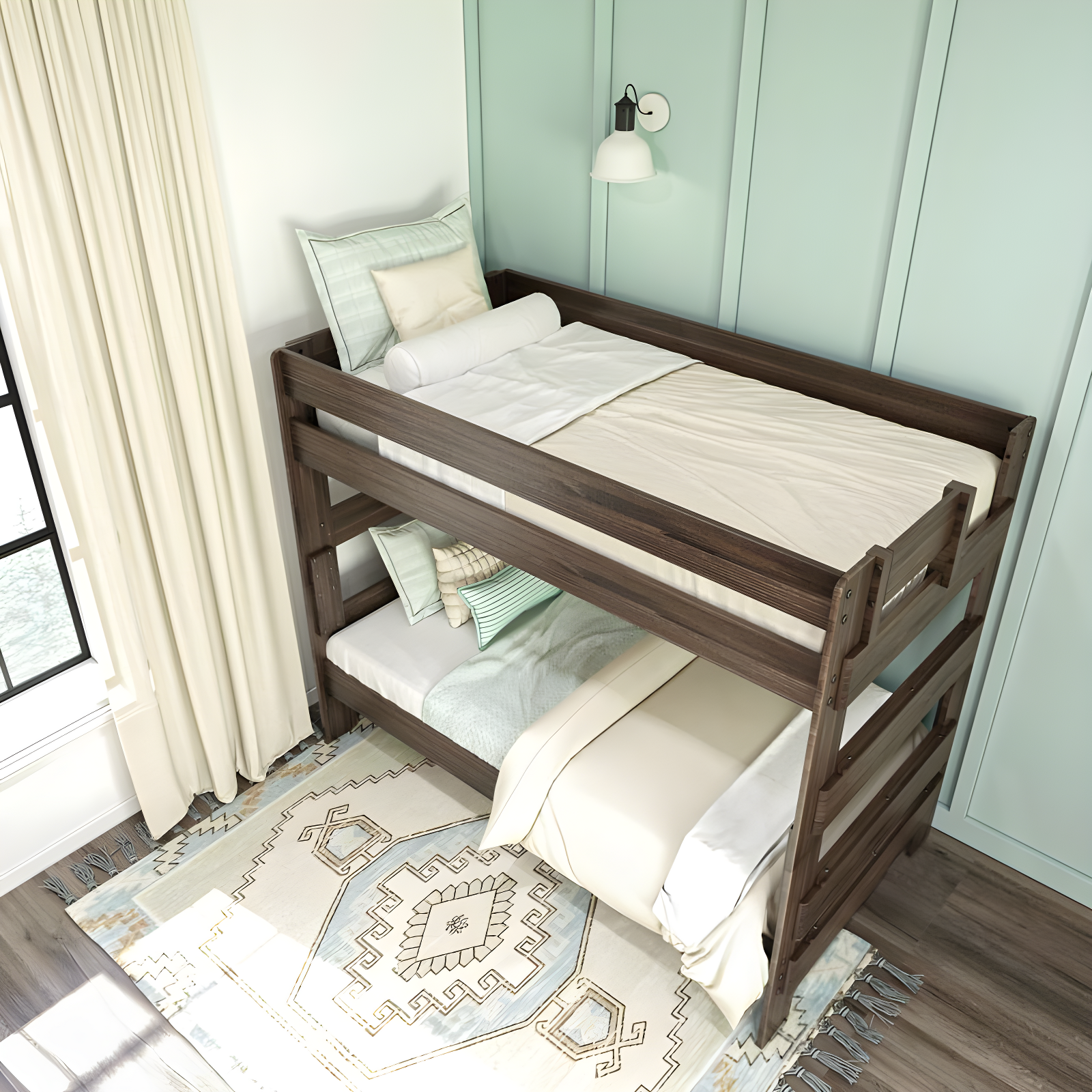 Max & Lily Twin over Twin Bunk Bed, Farmhouse Solid Wood Bunk Beds for Kids, Barnwood Brown