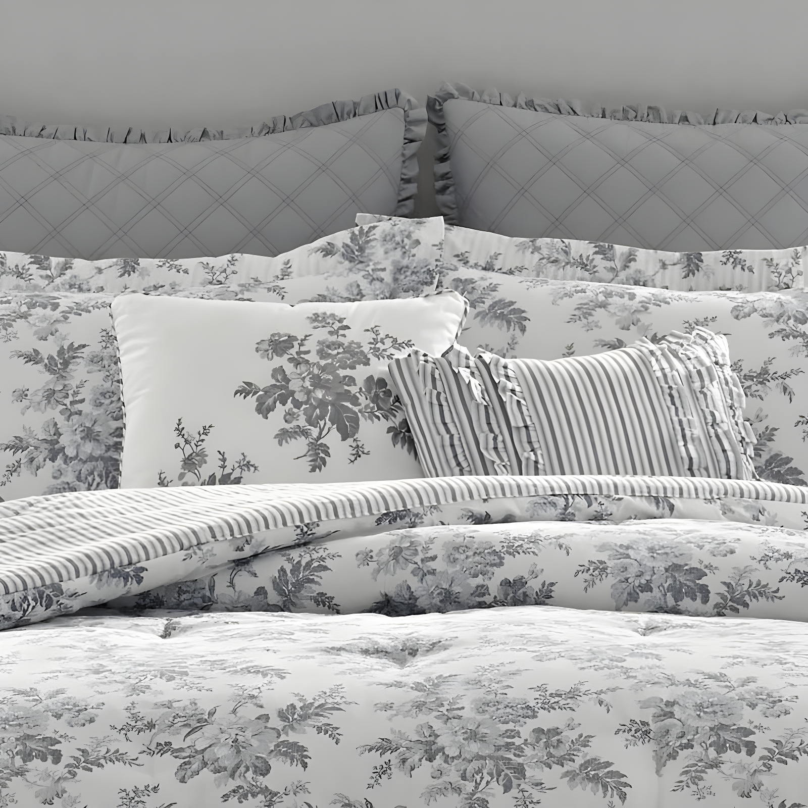 Laura Ashley Laura Ashley Annalise Floral Grey Cotton Bonus Comforter Set