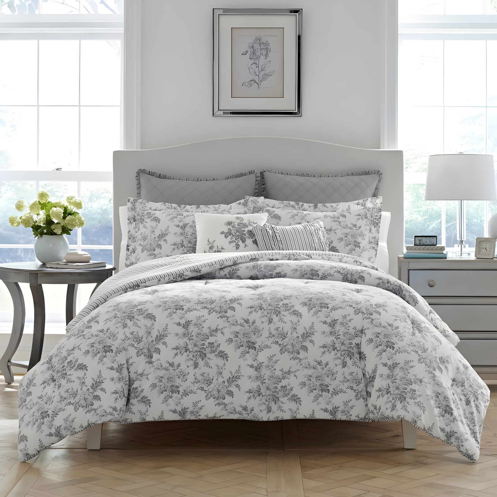 Laura Ashley Laura Ashley Annalise Floral Grey Cotton Bonus Comforter Set