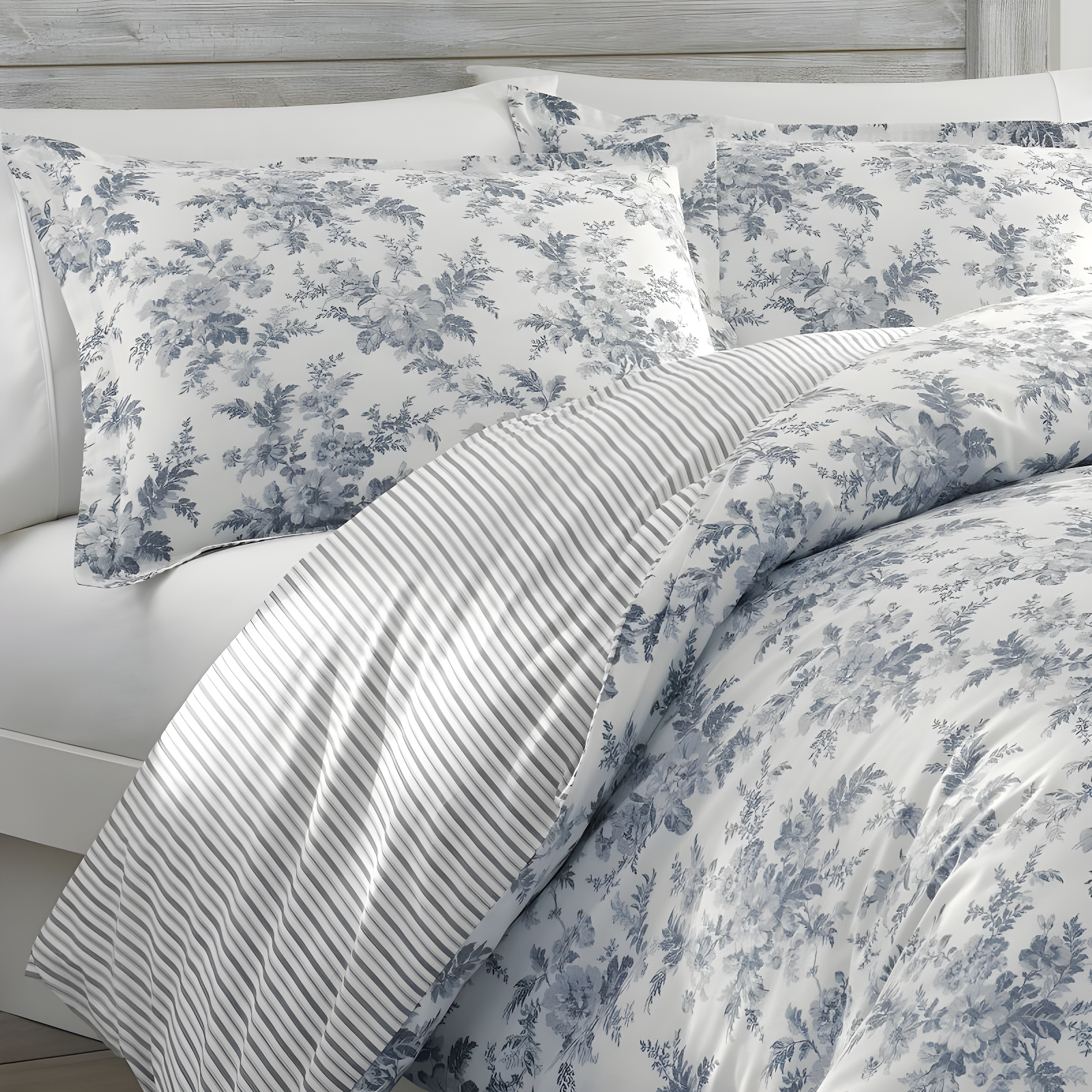 Laura Ashley Laura Ashley Annalise Floral Grey Cotton Bonus Comforter Set