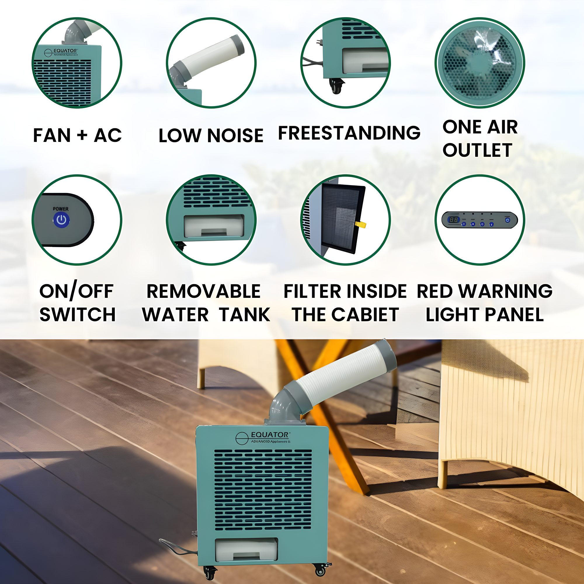 Equator Advanced Appliances Equator 3-in-1 AC Heater Air 9000BTU Outdoor Air Conditioner/ Spot Cooler IP24 Casters 110V