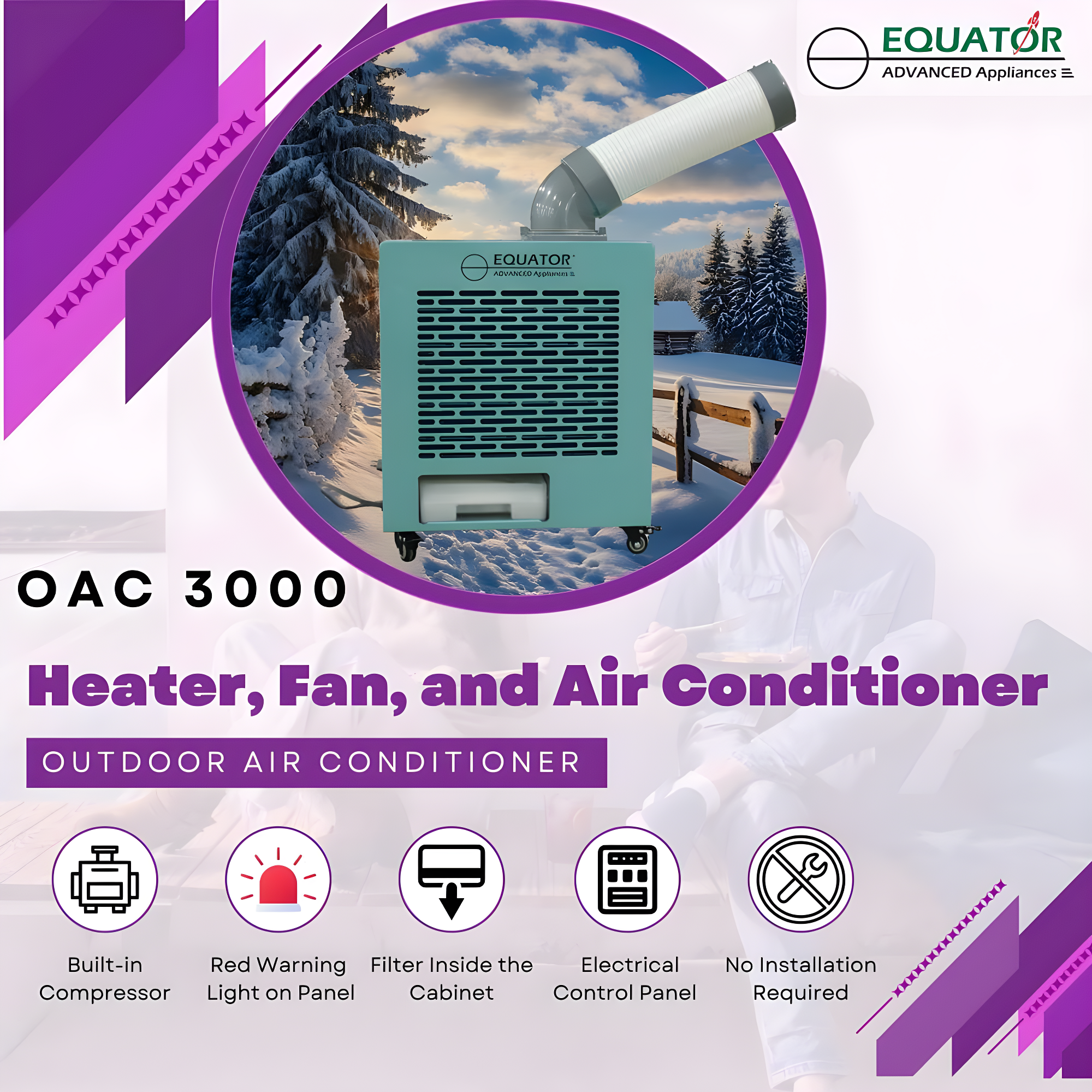 Equator Advanced Appliances Equator 3-in-1 AC Heater Air 9000BTU Outdoor Air Conditioner/ Spot Cooler IP24 Casters 110V