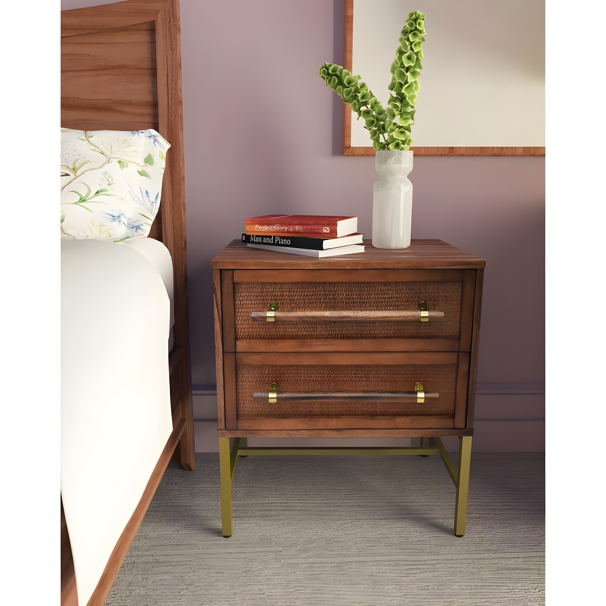Sophia 2 Drawer Rattan Nightstand