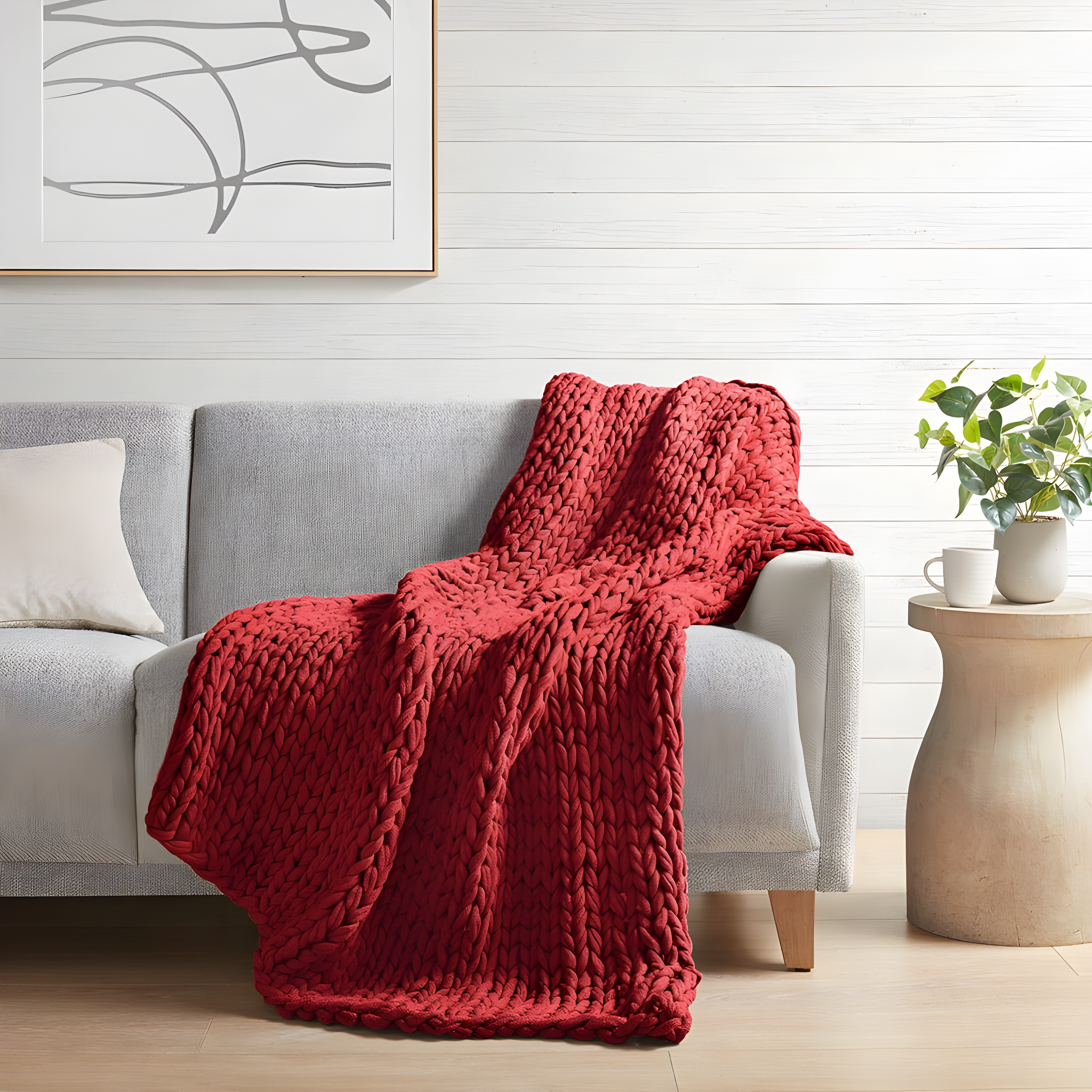 50"x60" Chunky Double Knit Handmade Throw Blanket Red - Madison Park
