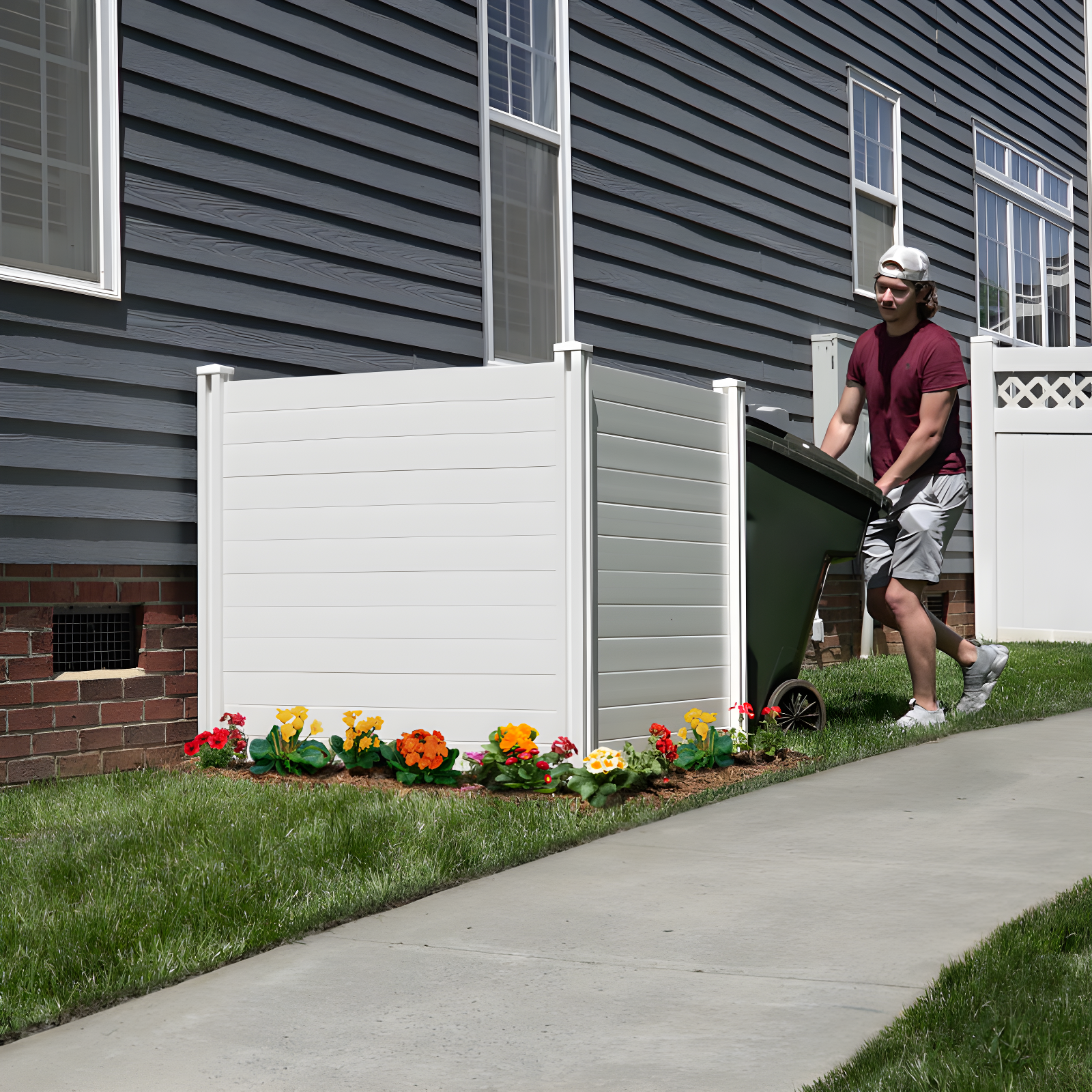 4ft H x 4ft W (2 Panels) No Dig Enclo Premium White Vinyl Privacy Screen, Outdoor Privacy Panels, Use As Air Conditioner Fence, Trash Can Enclosure, Pool Equipment Enclosure, ZP19014