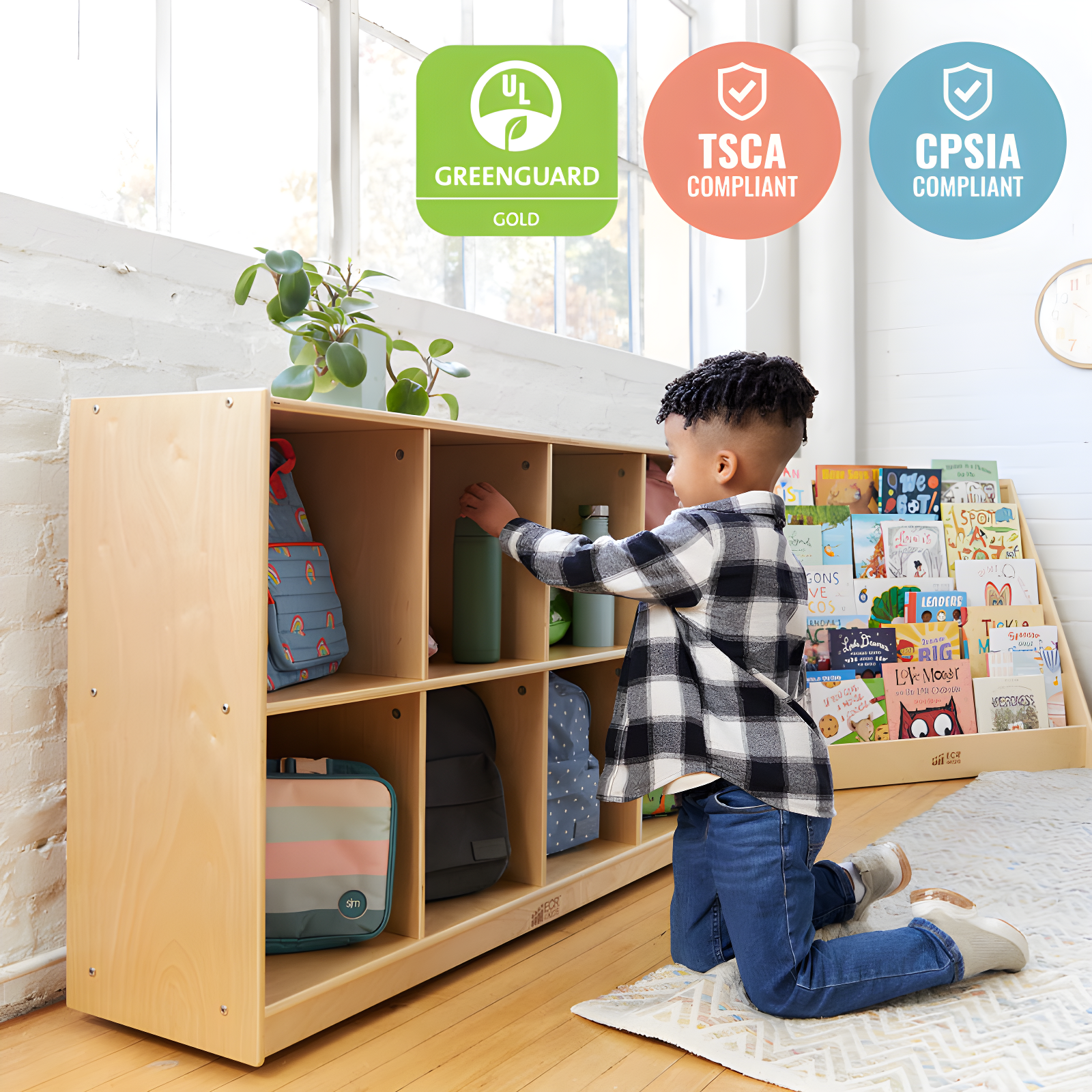 ECR4Kids ECR4Kids 8-Compartment Mobile Backpack Storage Cabinet, Classroom Furniture