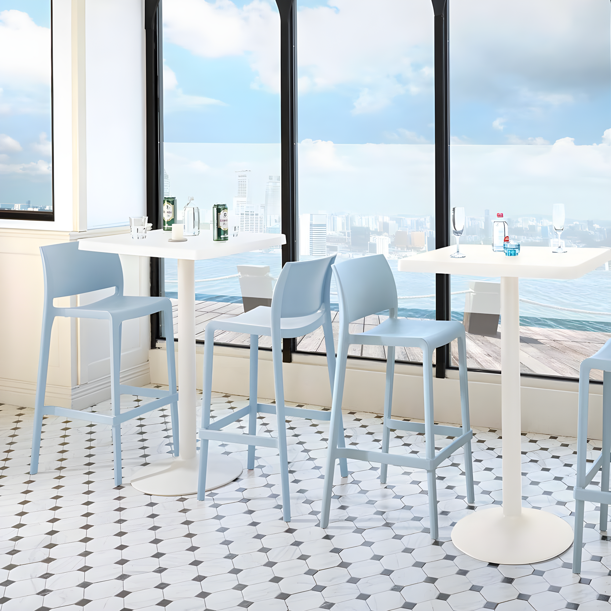 Sensilla 2pk Outdoor Stackable Bar Stools - Light Blue - Lagoon