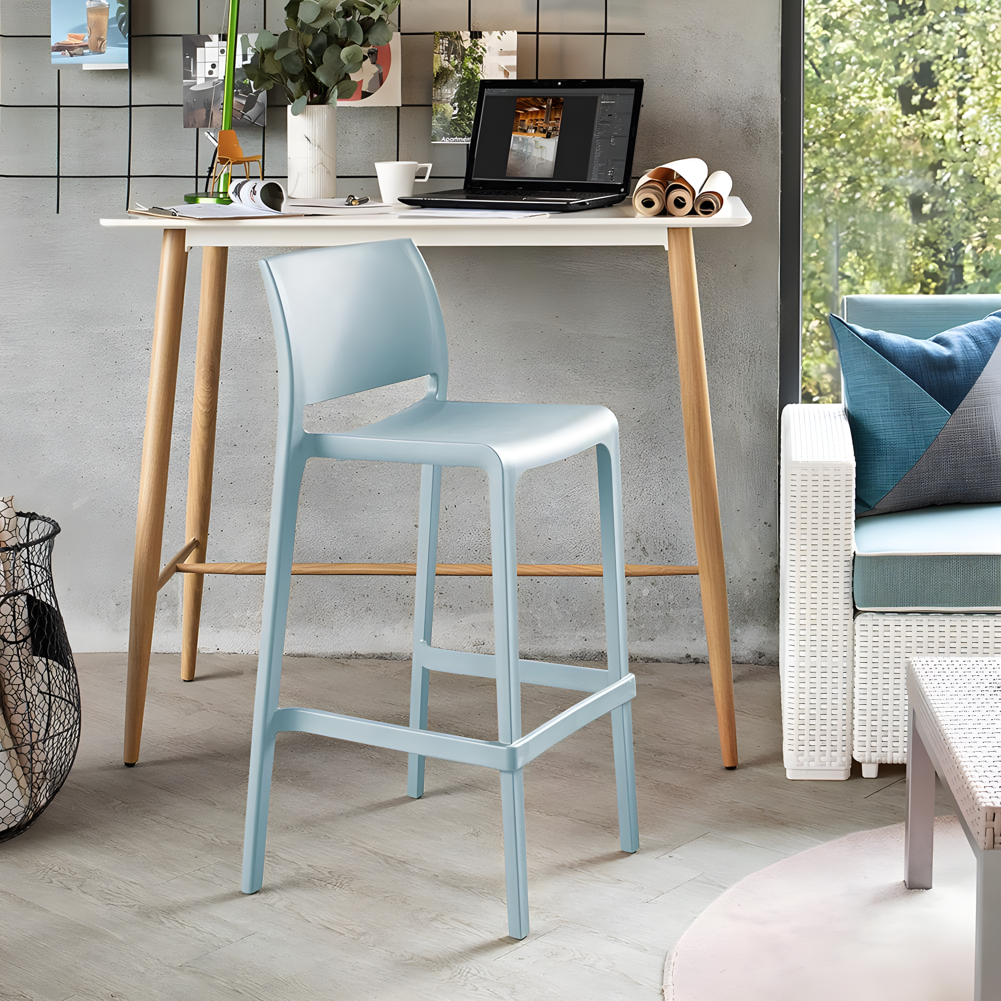 Sensilla 2pk Outdoor Stackable Bar Stools - Light Blue - Lagoon