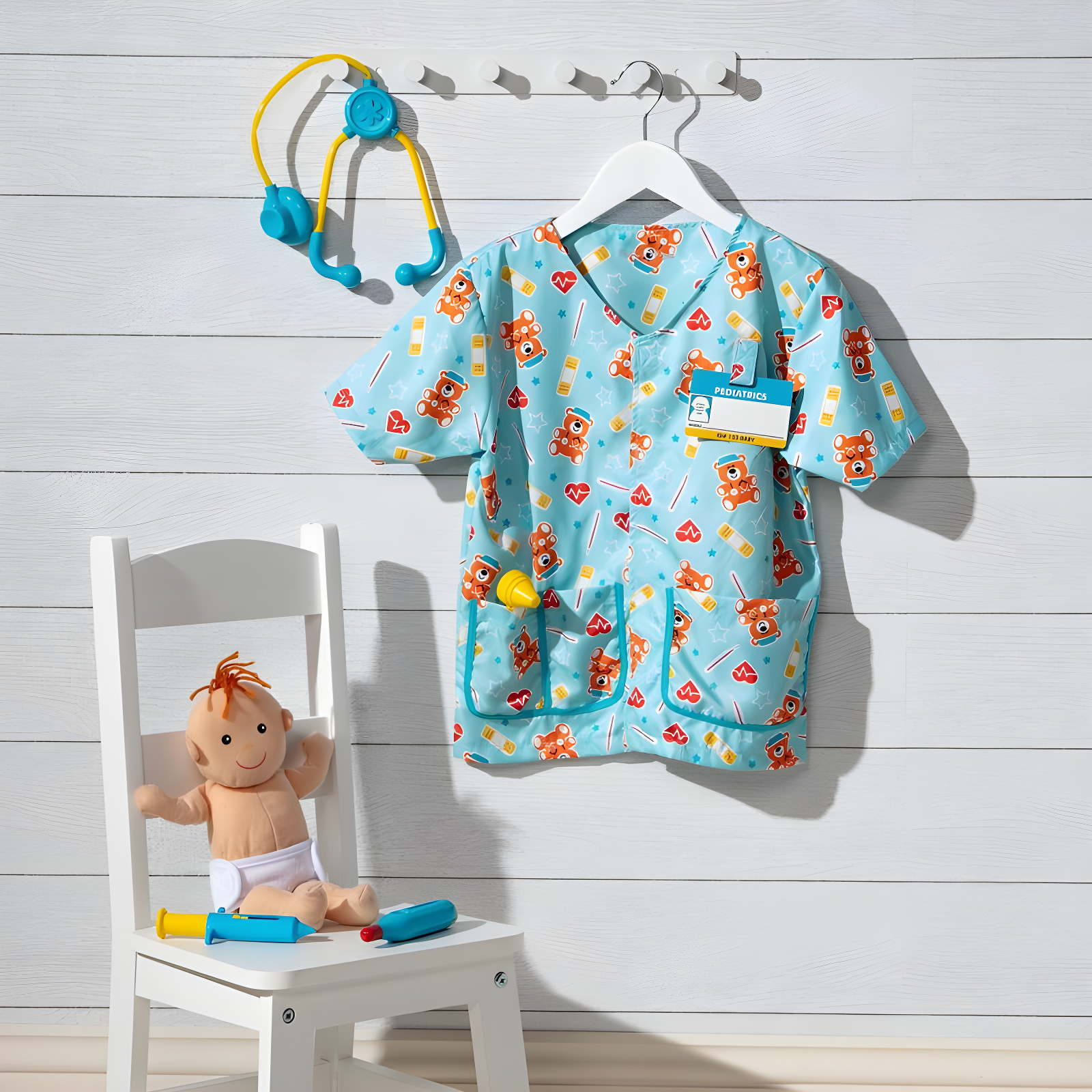Melissa & Doug Pediatric Nurse Role Play Costume Set (8pc) - Includes Baby Doll, Stethoscope
