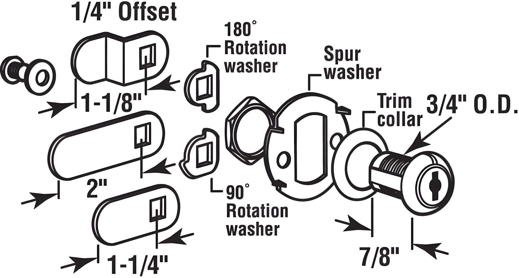 Prime-Line Diecast Keyed Alike Drawer and Cabinet Lock  3 Cams, Trim Collar, 2 Washers, 2 Keys and Fasteners  7/8 In. Length for 9/16 In. Max Panel Thickness, Stainless Steel (1 Set)