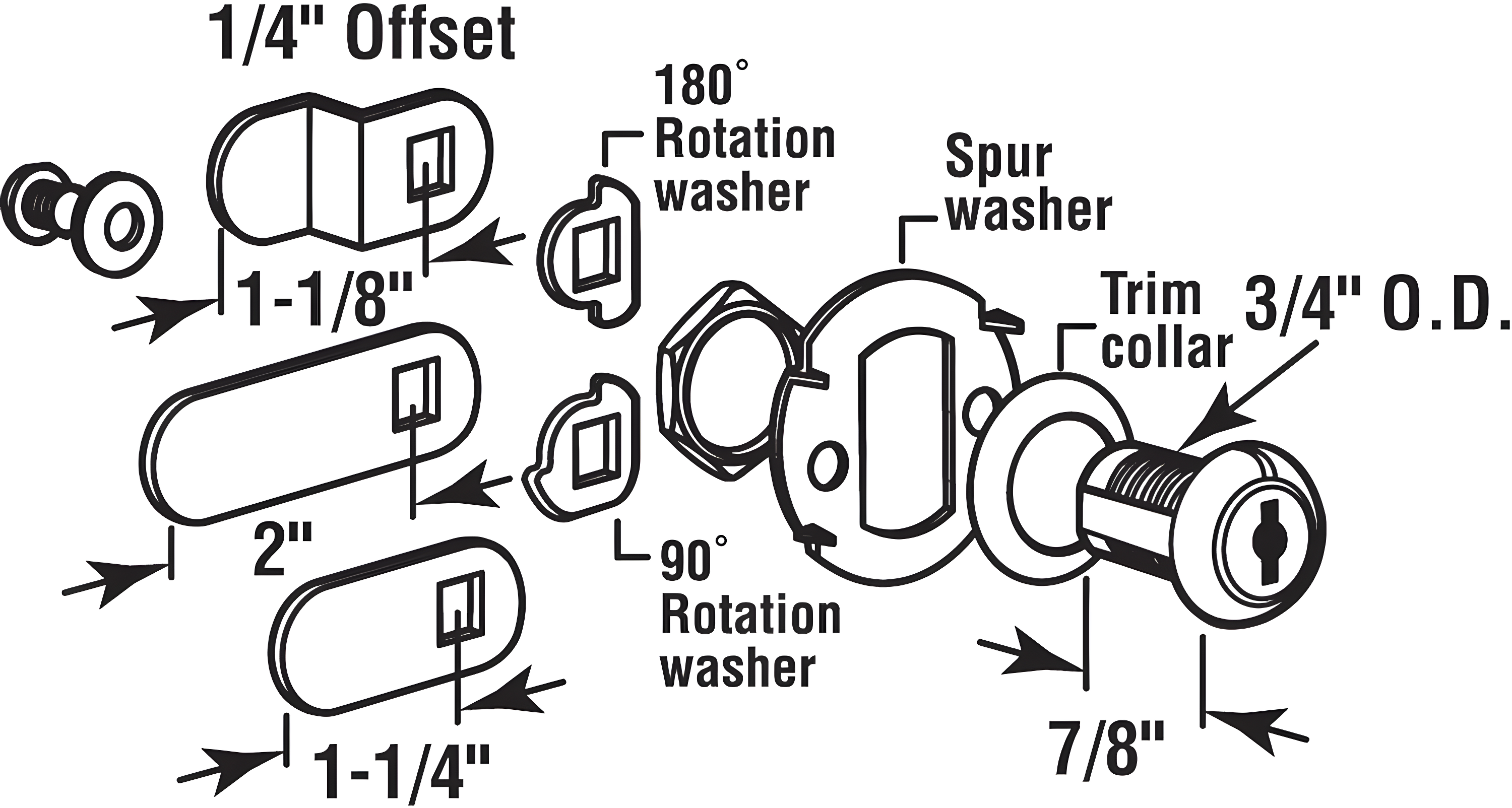 Prime-Line Diecast Keyed Alike Drawer and Cabinet Lock  3 Cams, Trim Collar, 2 Washers, 2 Keys and Fasteners  7/8 In. Length for 9/16 In. Max Panel Thickness, Stainless Steel (1 Set)