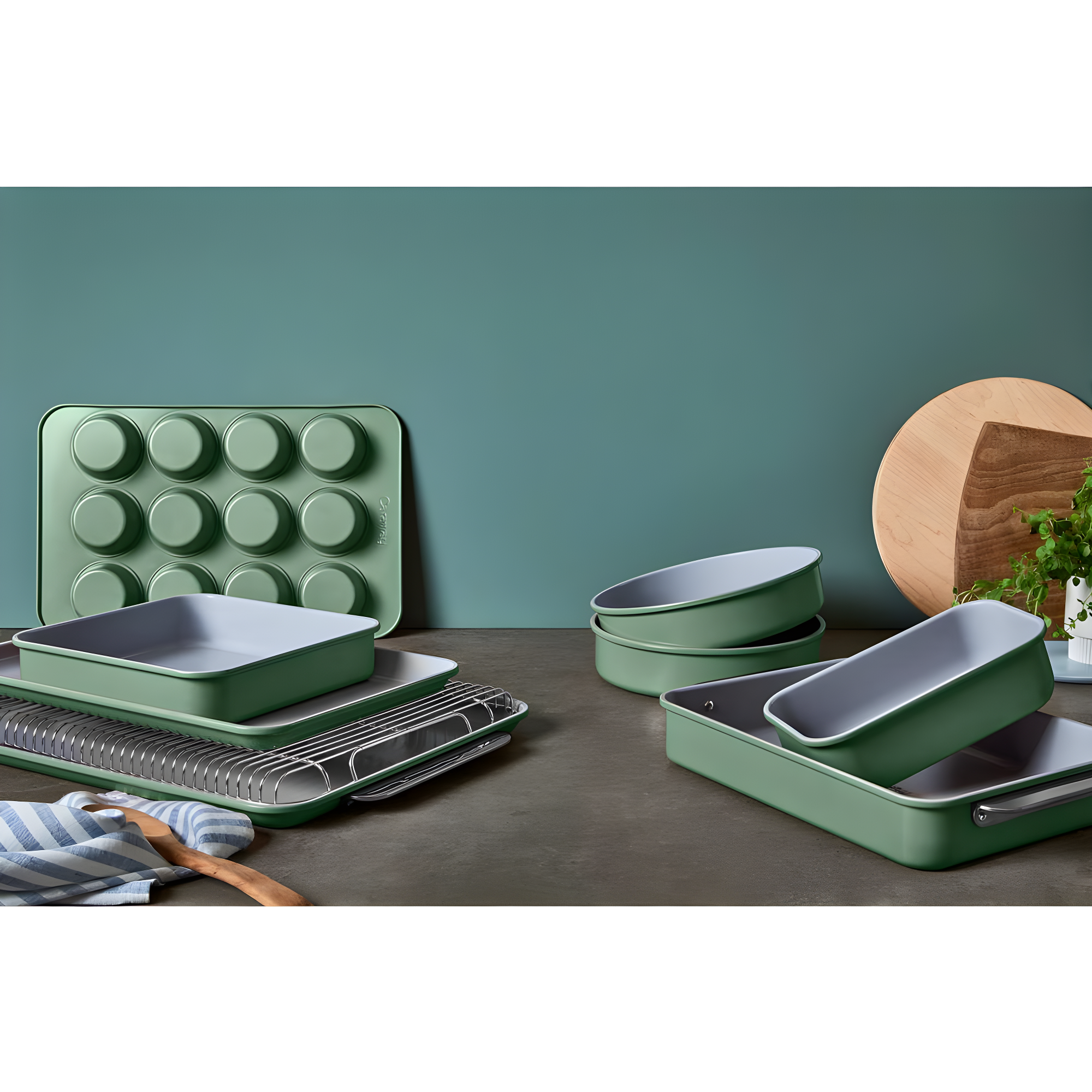 Caraway Sage Non-Toxic Ceramic Non-Stick Mini 5-Piece Bakeware Set
