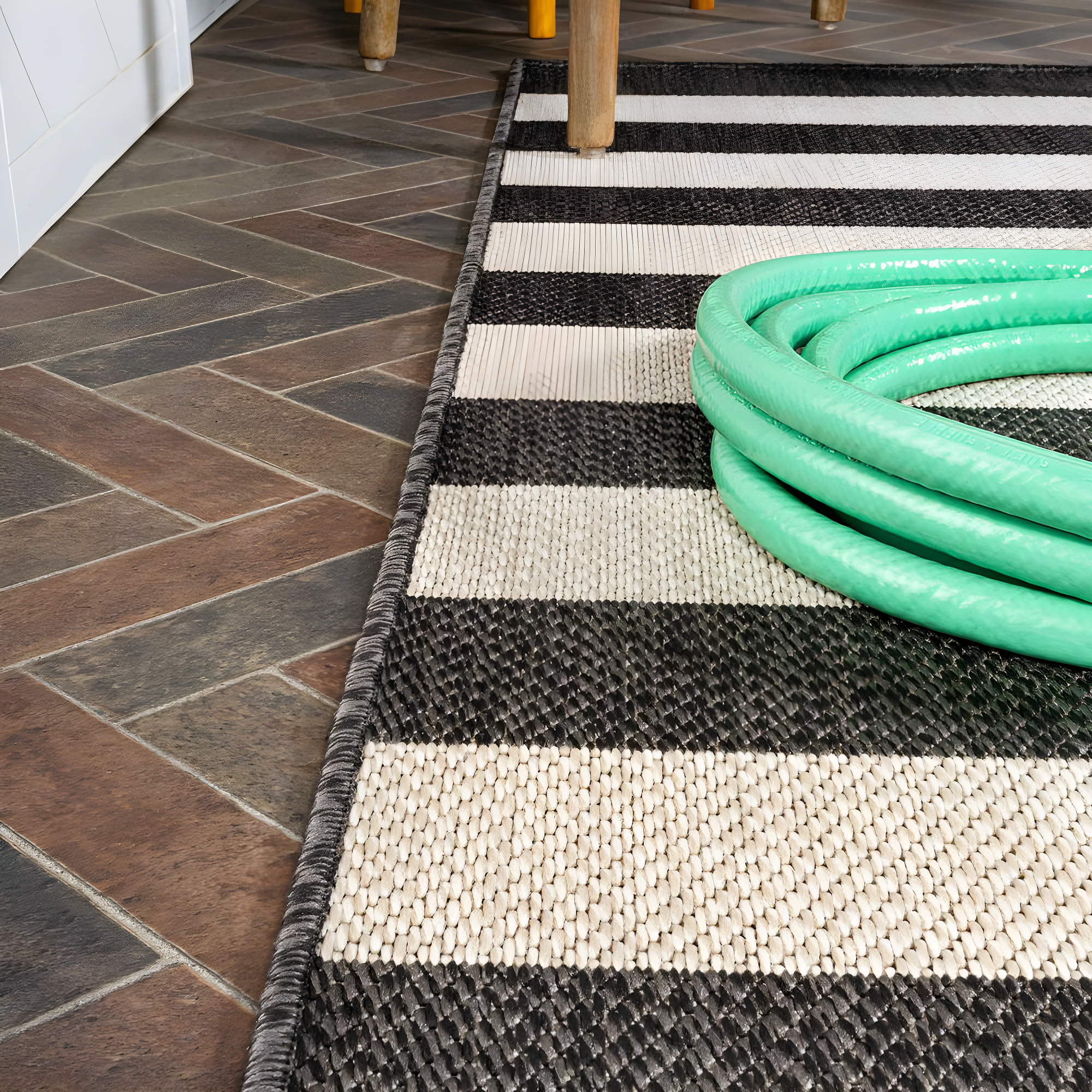 3' x 5' Negril Two-Tone Wide Stripe Indoor/Outdoor Area Rug, Black/Beige - JONATHAN Y