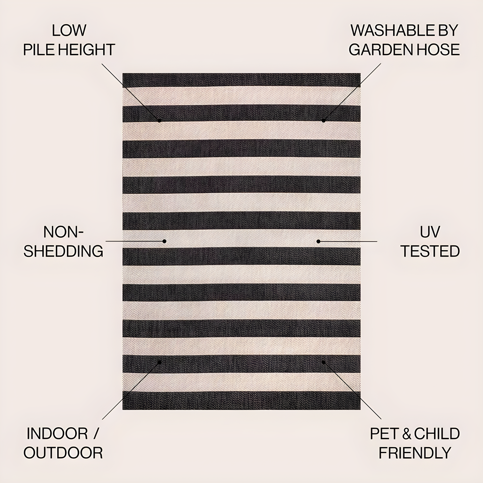 3' x 5' Negril Two-Tone Wide Stripe Indoor/Outdoor Area Rug, Black/Beige - JONATHAN Y