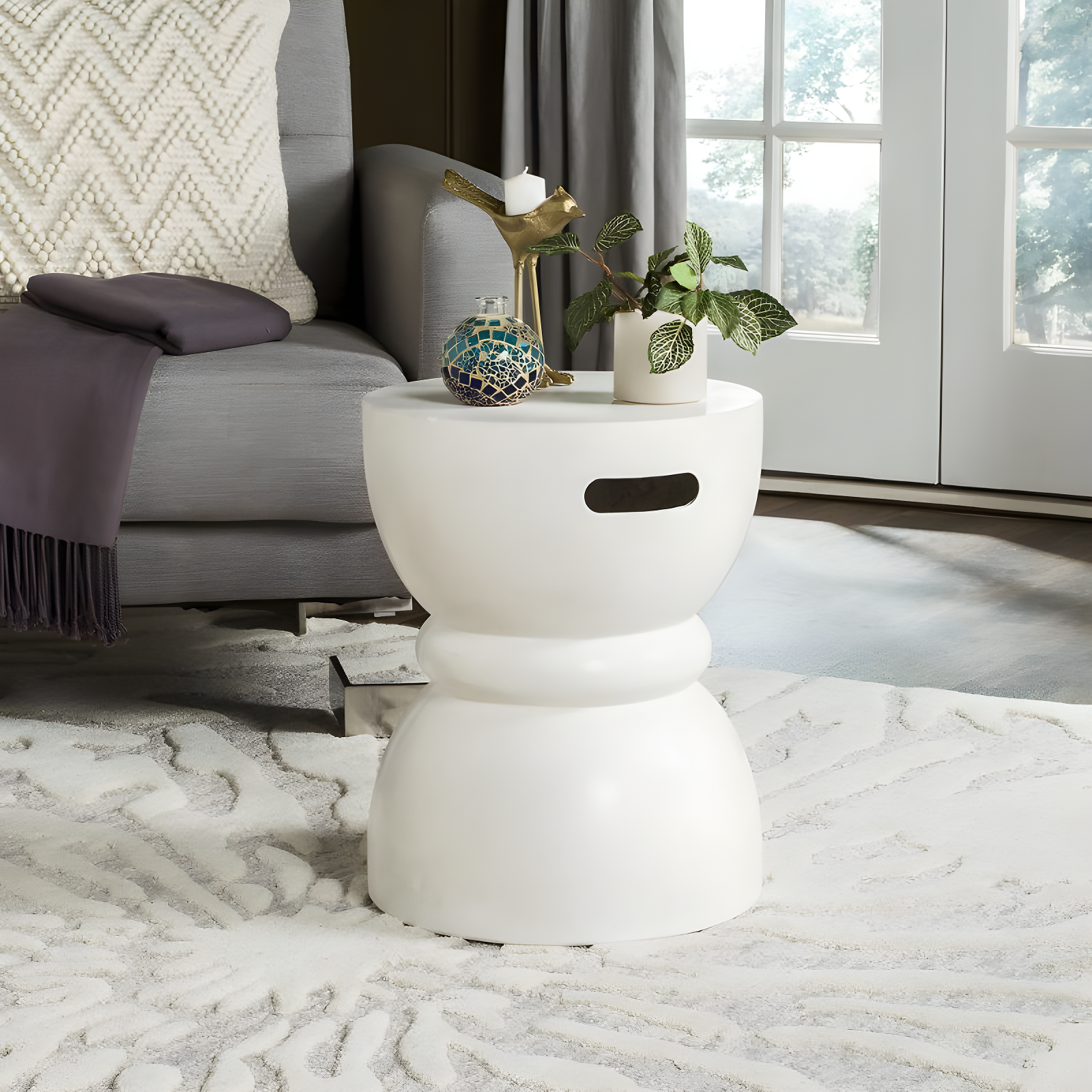 Haruki Accent Stool - Indoor/Outdoor - VNN1006 - White - Safavieh