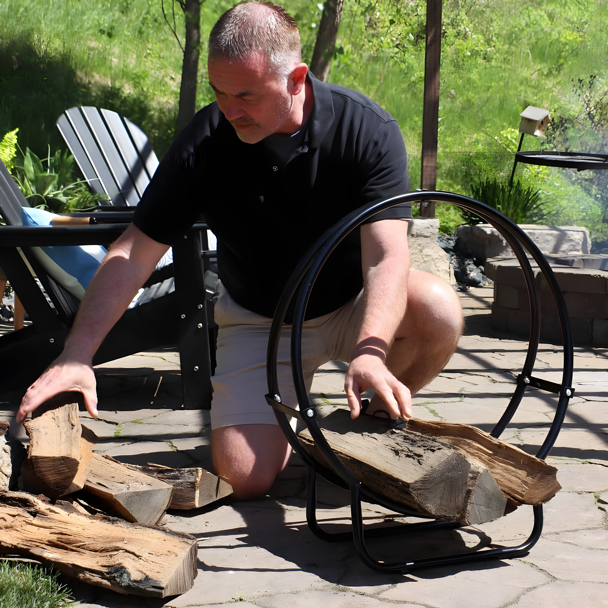 SunnyDaze Decor Indoor or Outdoor Tubular Steel Hoop Firewood Log Holder