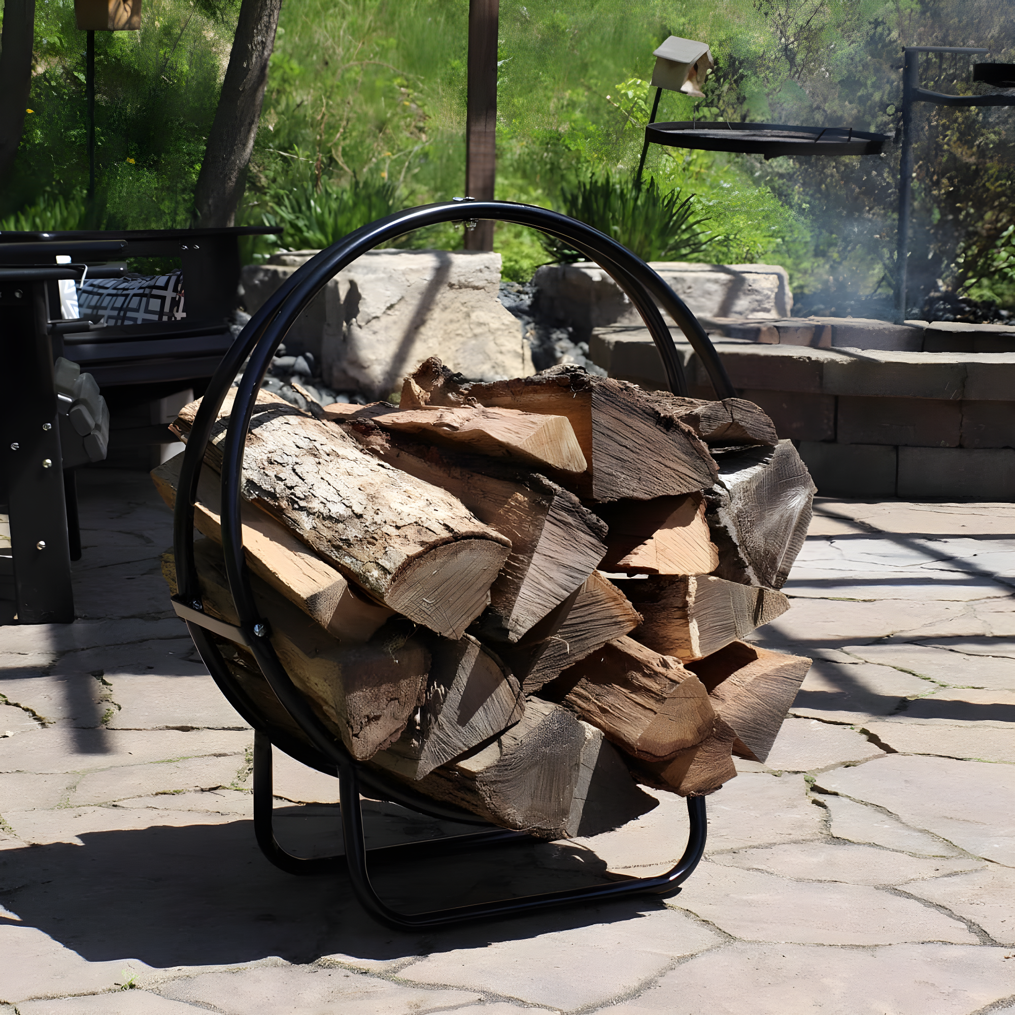 SunnyDaze Decor Indoor or Outdoor Tubular Steel Hoop Firewood Log Holder