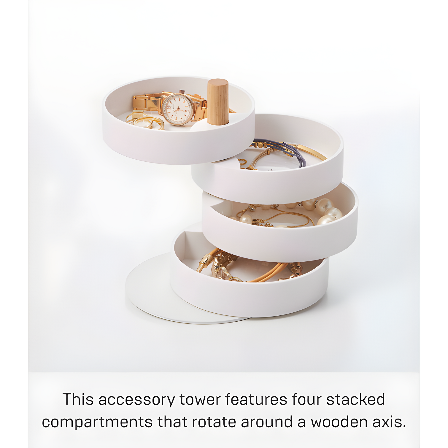 Yamazaki Home 4-Tiered Jewelry Boxes Saving, Plastic + Wood