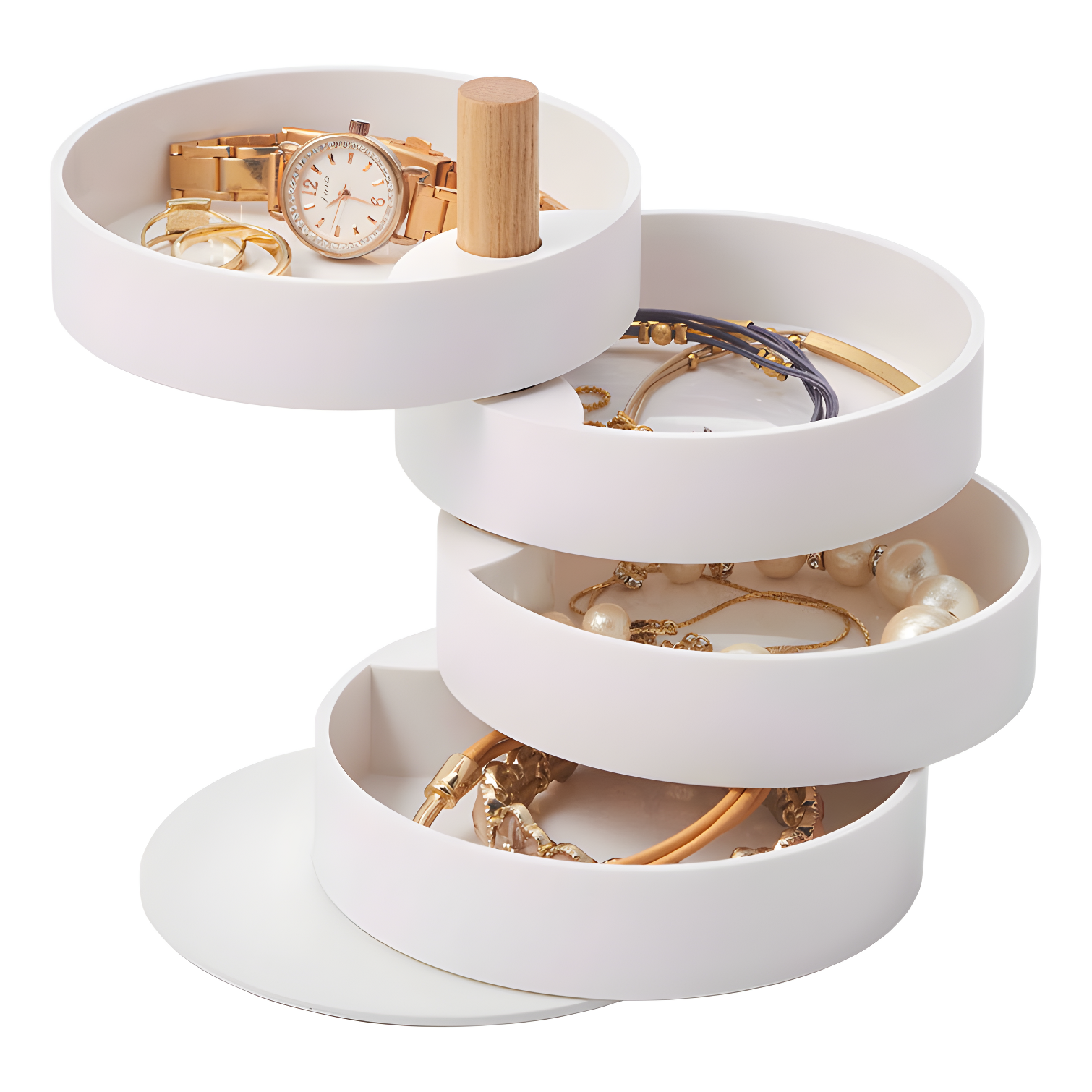 Yamazaki Home 4-Tiered Jewelry Boxes Saving, Plastic + Wood