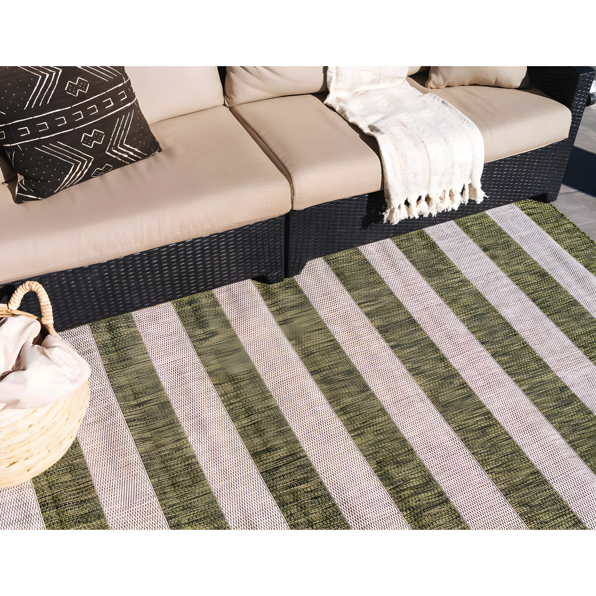 Unique Loom Outdoor Striped Collection Area Rug - Distressed Stripe (5' 1" x 8' Rectangle Green/Gray)