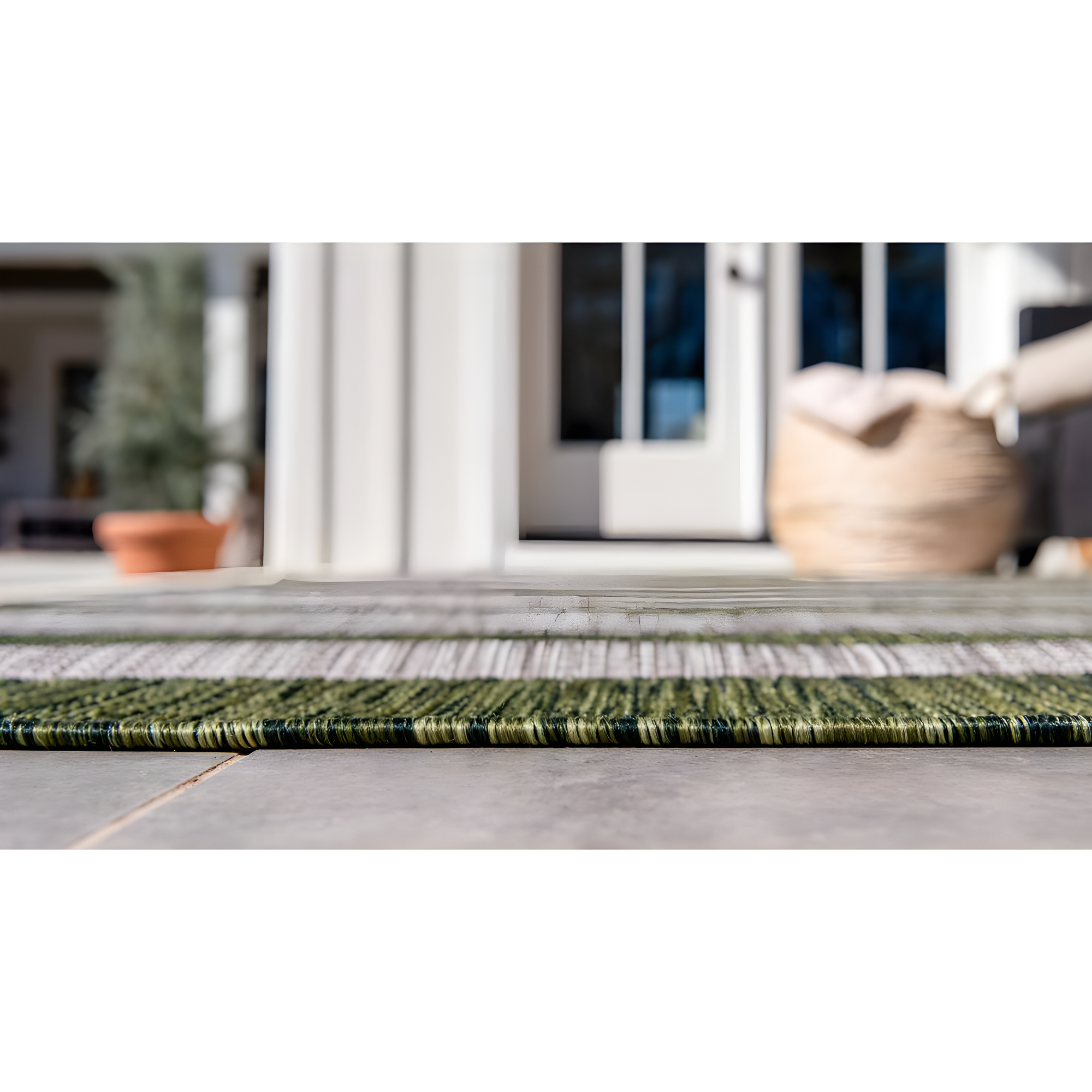 Unique Loom Outdoor Striped Collection Area Rug - Distressed Stripe (5' 1" x 8' Rectangle Green/Gray)
