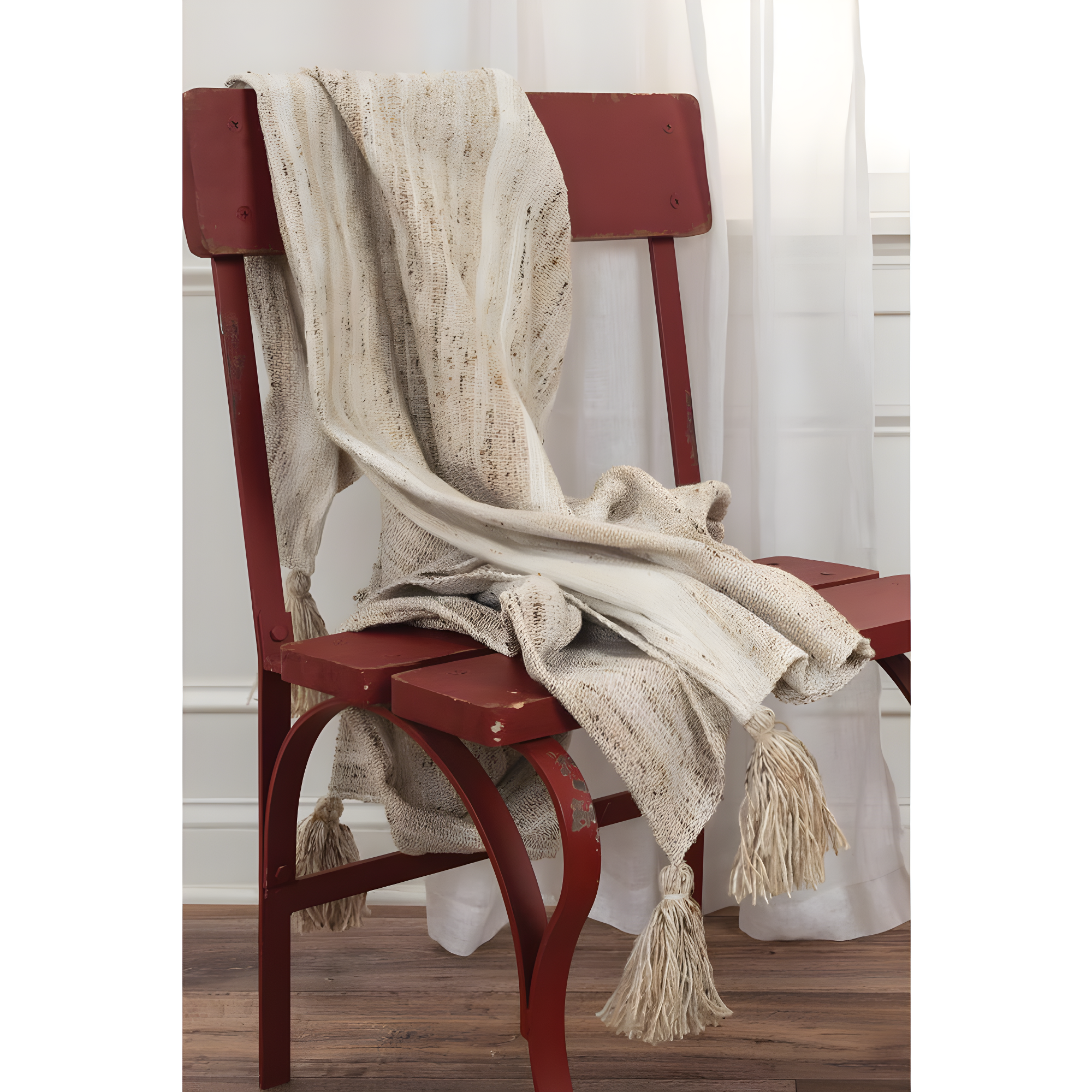 Rizzy Home 50"x60" Striped Throw Blanket Light Beige: Woven Polyester, Fringe Detail, Machine Washable
