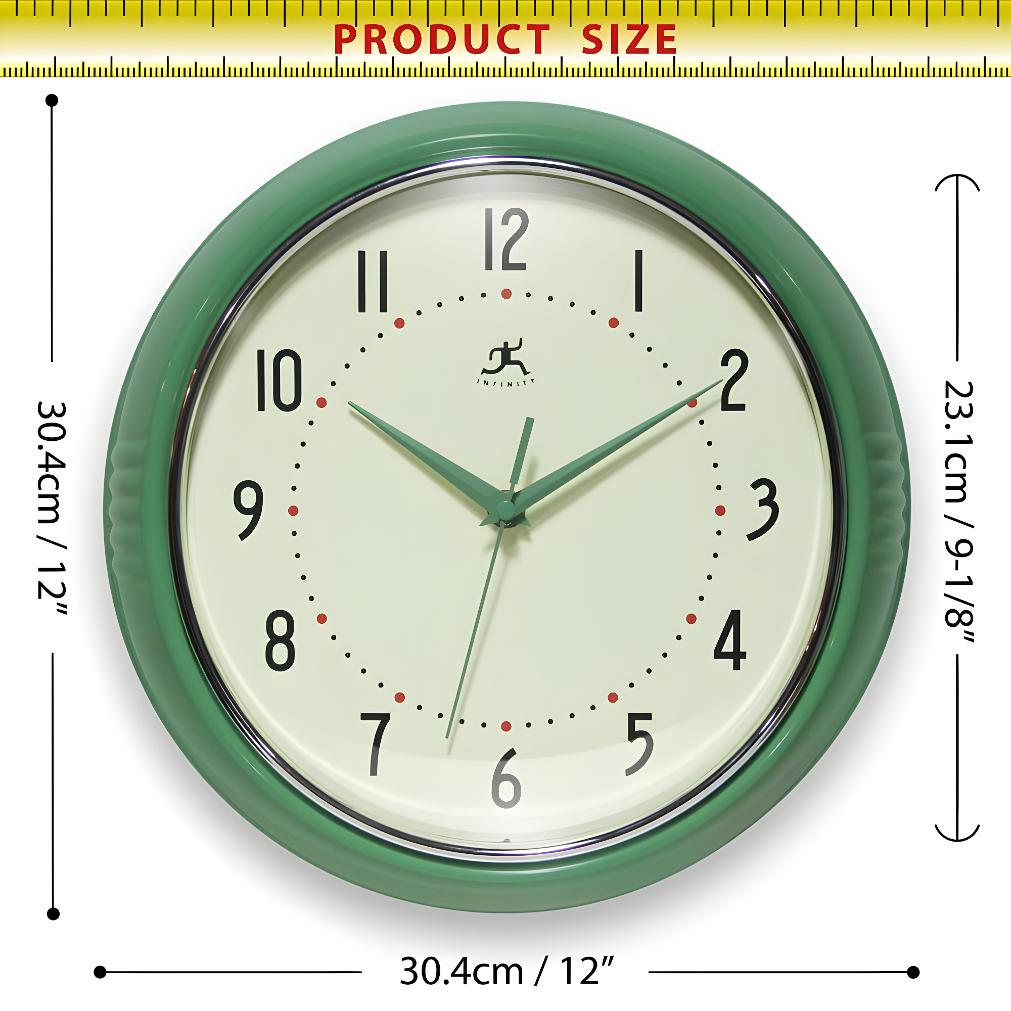 12" Retro Round Green - Infinity Instruments: Silent Sweep, Aluminum Frame, Indoor Use