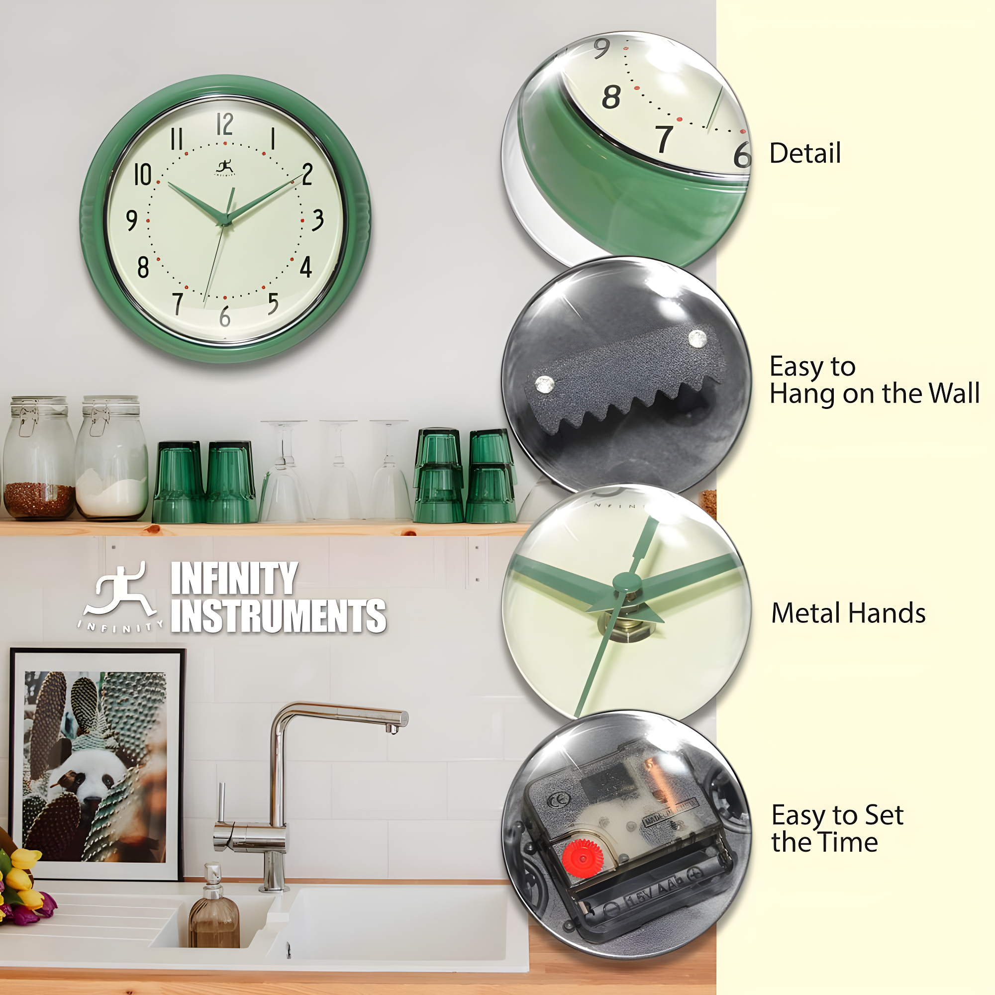 12" Retro Round Green - Infinity Instruments: Silent Sweep, Aluminum Frame, Indoor Use