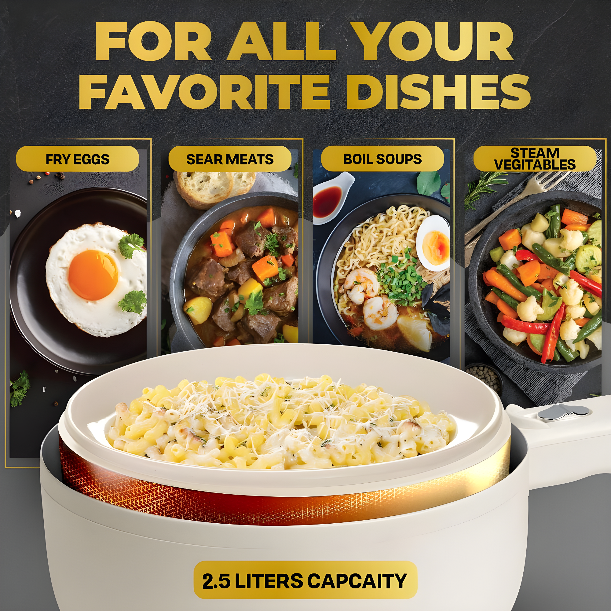 Ceramax Ceramax Electric Hot Pot 2.5 Liters Nonstick Ceramic Skillet Pan Mini Cooker With Lid Steamer
