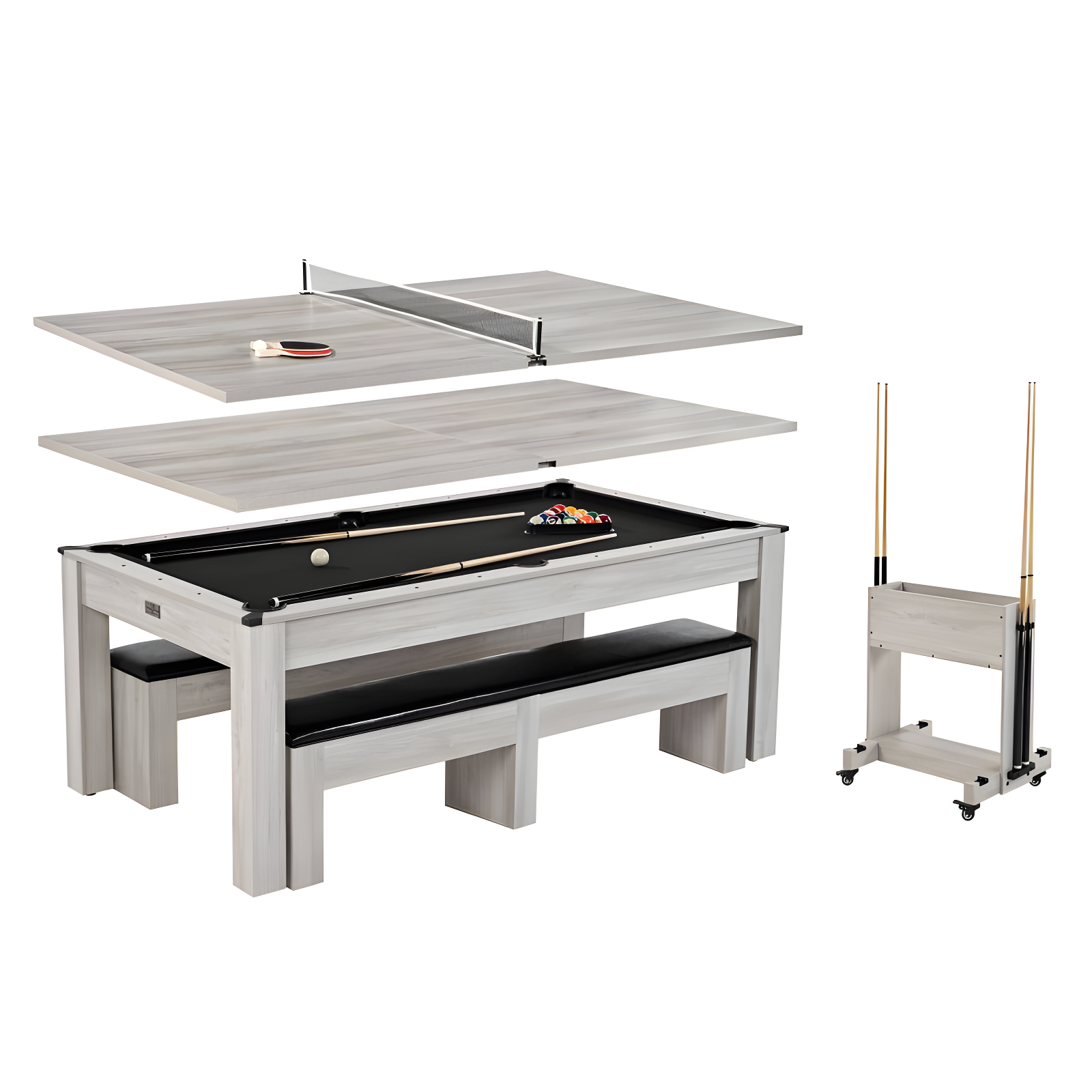 Barrington Billiards Monteray 7’ Pool Table, 3-in-1 with Dining Top & Rolling Storage Caddy