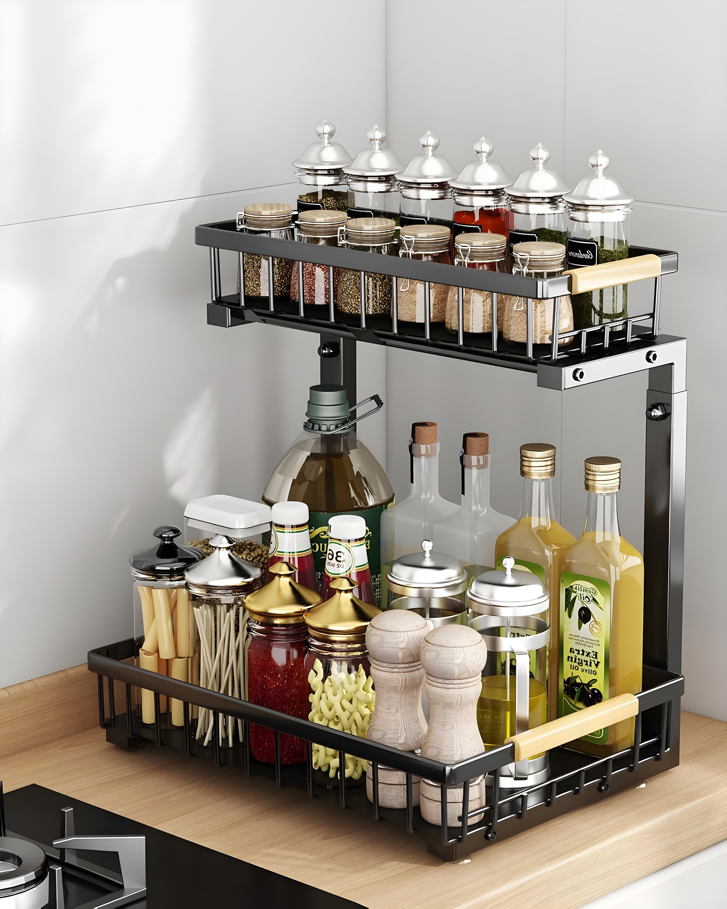 Rebrilliant Under Sink Organizer, 2 Tier Under Sink Organizers And Storage, Metal Slide Out Pull Out Cabinet Organizer ,2 Pack Sliding Drawer Organizer For Kitchen Bathroom Pantry