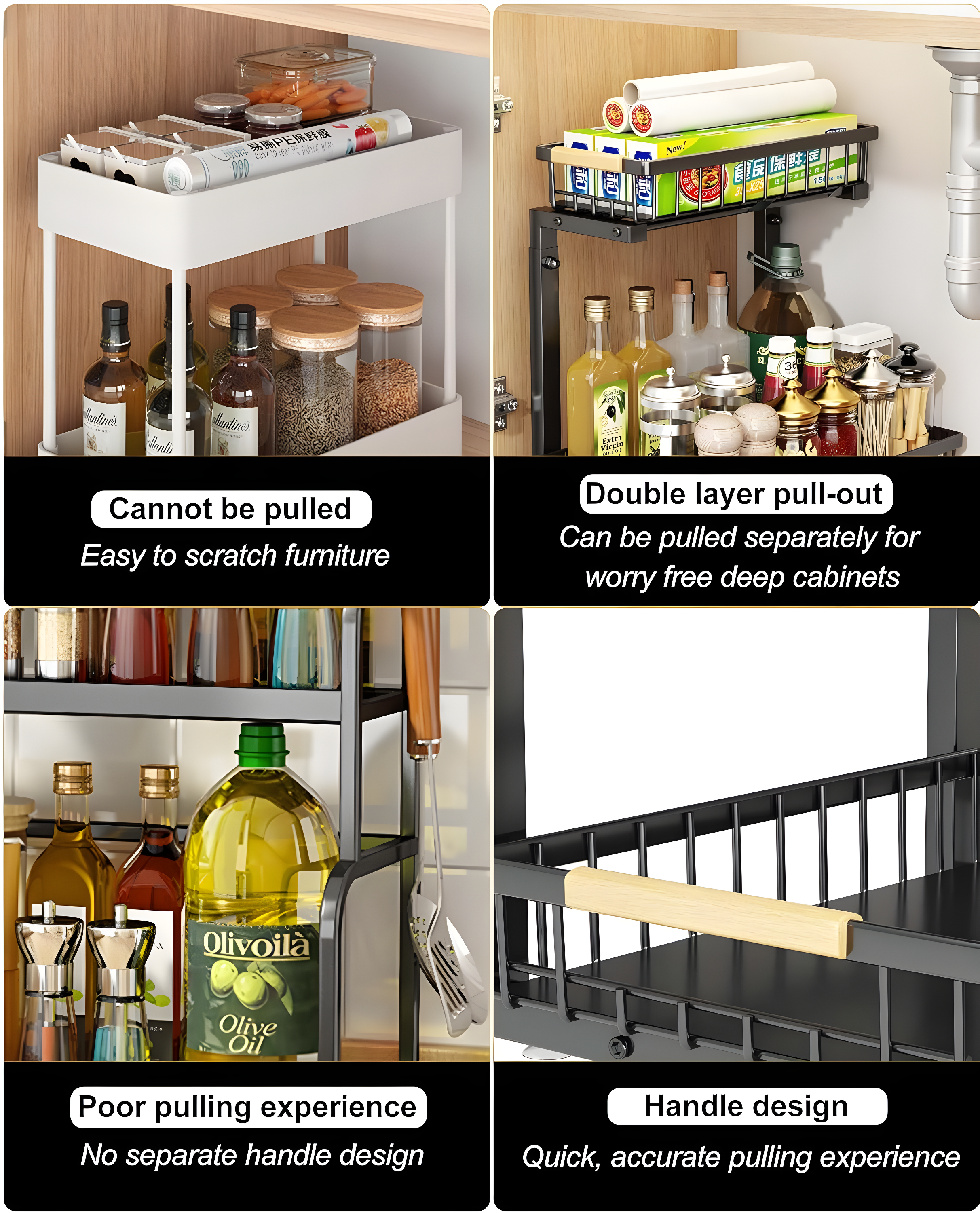 Rebrilliant Under Sink Organizer, 2 Tier Under Sink Organizers And Storage, Metal Slide Out Pull Out Cabinet Organizer ,2 Pack Sliding Drawer Organizer For Kitchen Bathroom Pantry