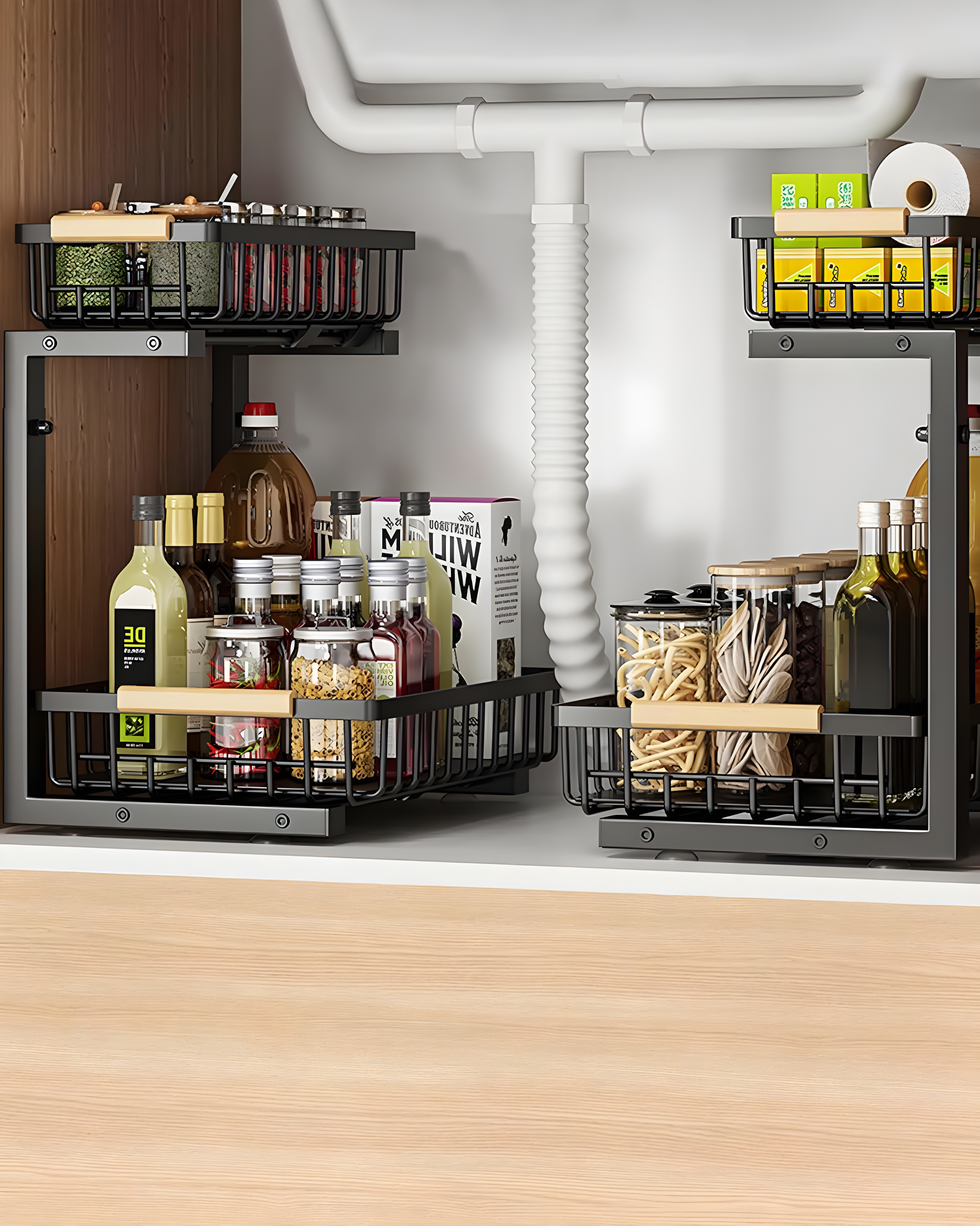 Rebrilliant Under Sink Organizer, 2 Tier Under Sink Organizers And Storage, Metal Slide Out Pull Out Cabinet Organizer ,2 Pack Sliding Drawer Organizer For Kitchen Bathroom Pantry