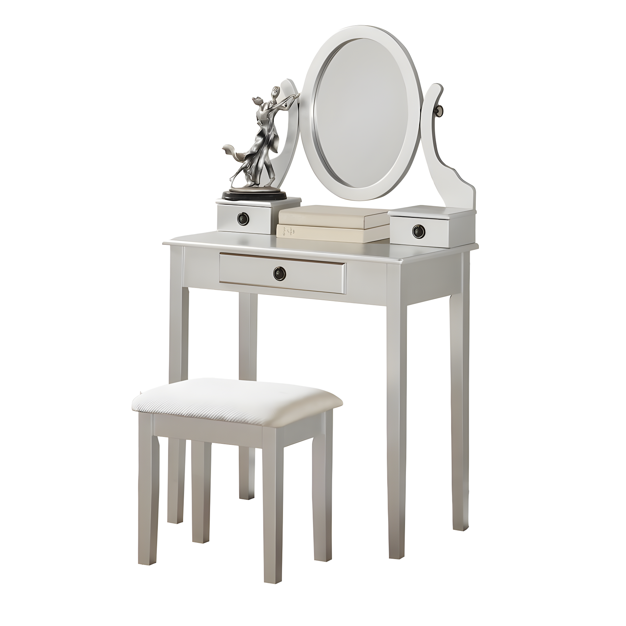 Roundhill Furniture Moniya Wood Makeup Vanity Table and Stool Set, Silver