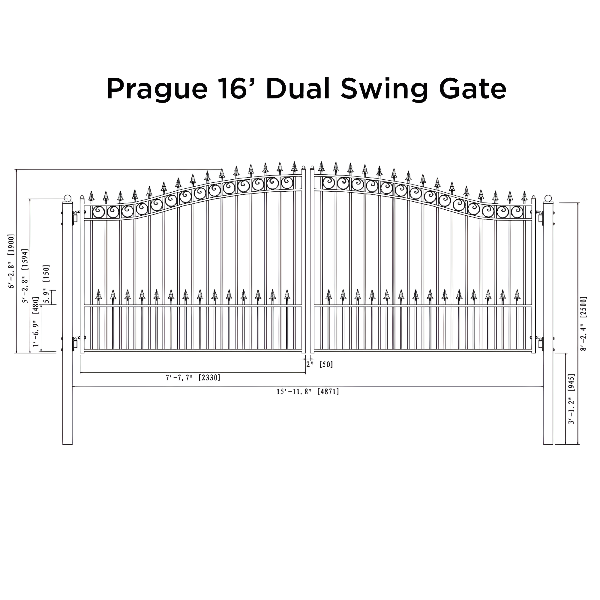ALEKO Steel Dual Swing Driveway Gate - PRAGUE Style