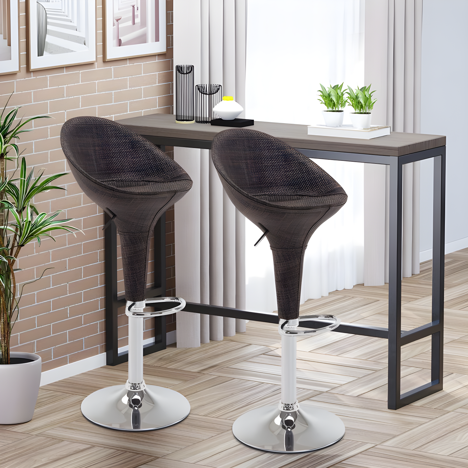 Orren Ellis Galeton Swivel Upholstered Adjustable Height Counter Stool with Metal Frame (Set of 2)
