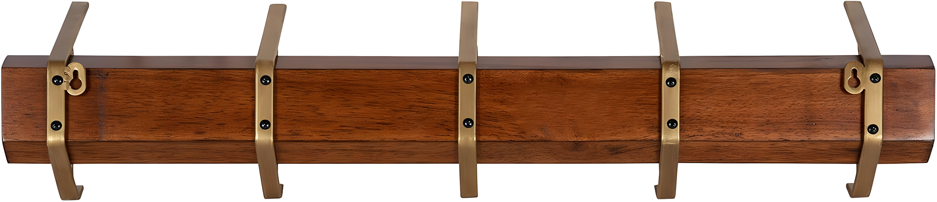5pc Rossmore Hooks Walnut Brown - Kate & Laurel All Things Decor: Mid-Century Modern, Brushed Gold Finish, No Assembly Required