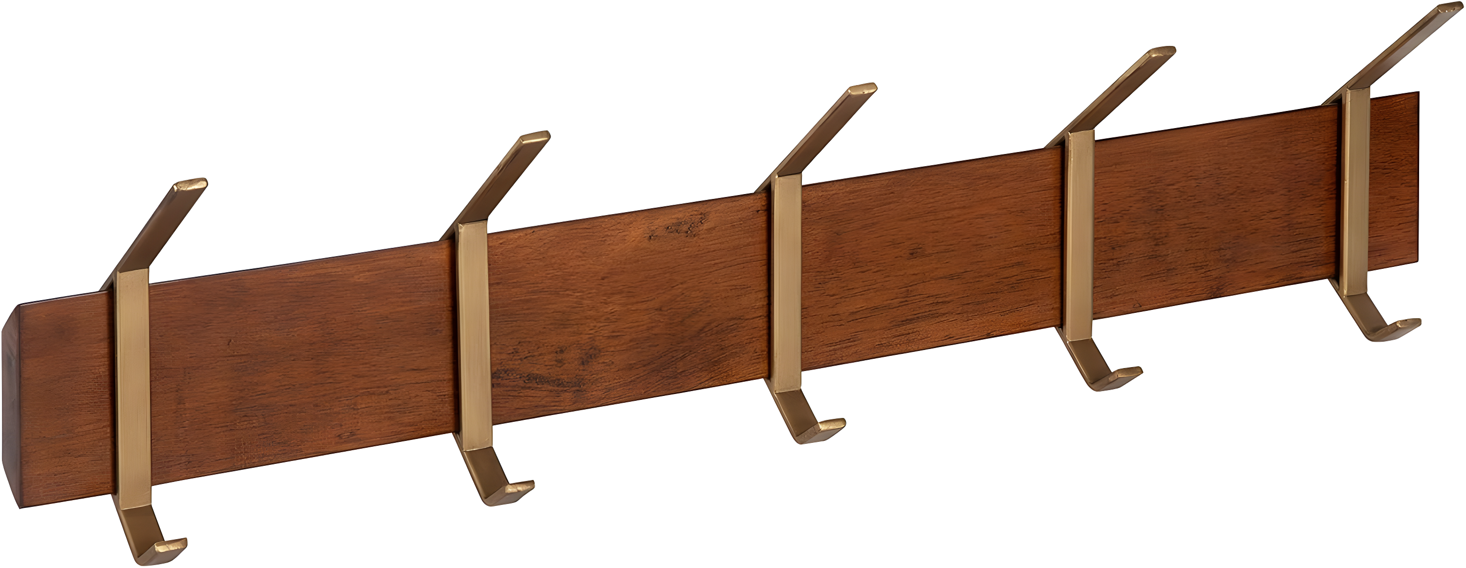 5pc Rossmore Hooks Walnut Brown - Kate & Laurel All Things Decor: Mid-Century Modern, Brushed Gold Finish, No Assembly Required