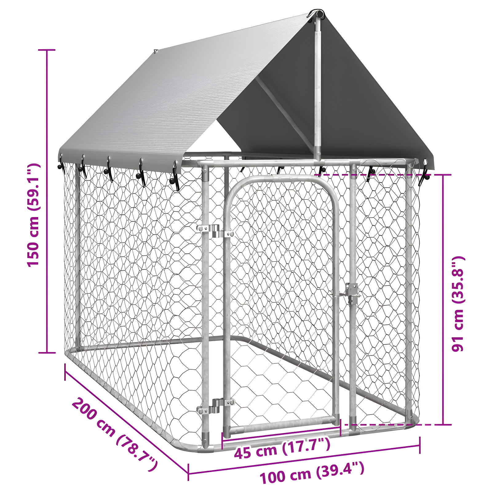59.1'' H Powder Coated Steel Yard Kennel With Door