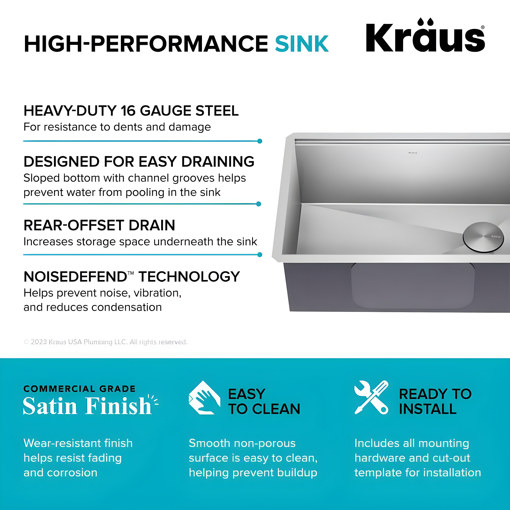 KRAUS Kore™ 28" L Undermount Workstation 16 Gauge Stainless Steel Single Bowl Kitchen Sink with Accessories