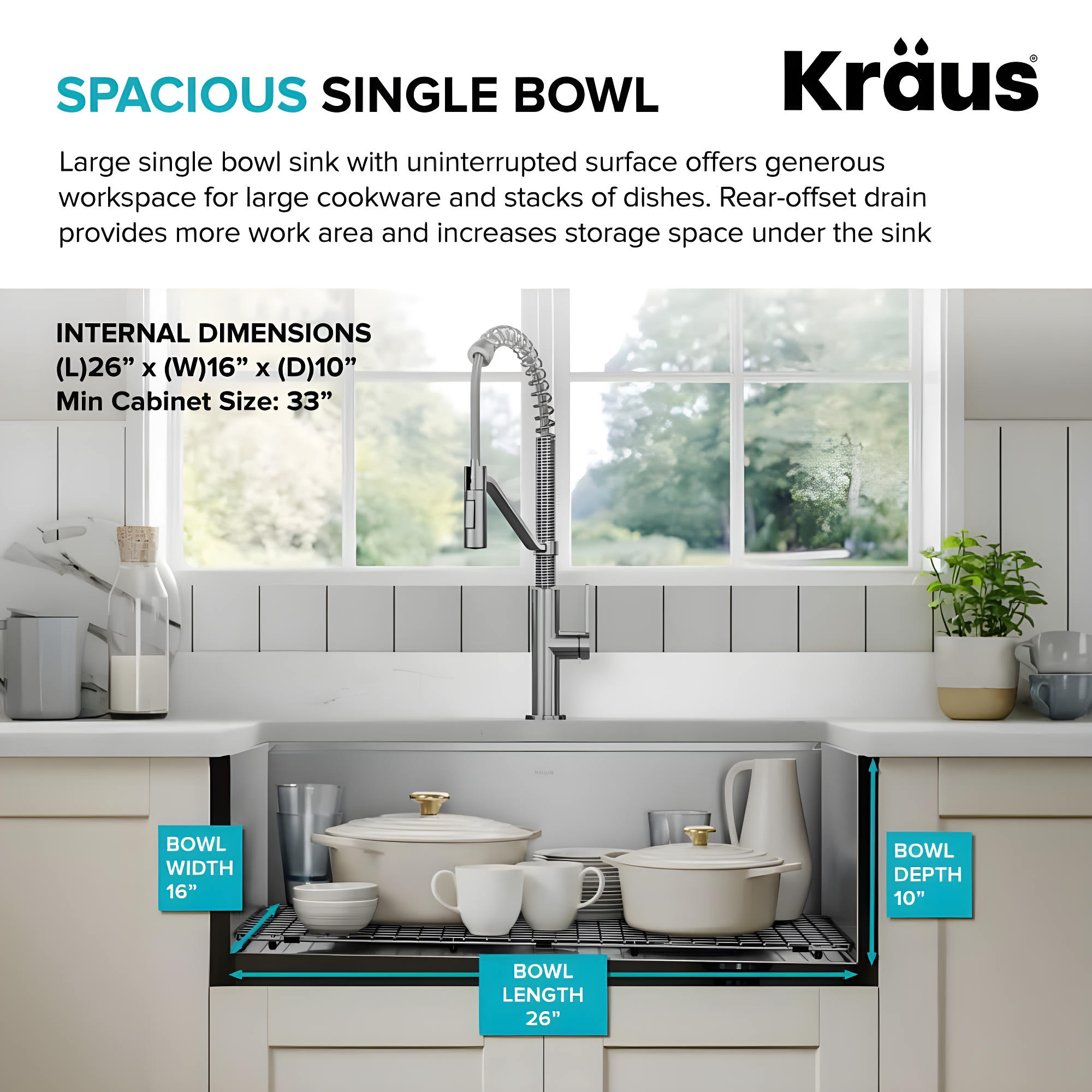 KRAUS Kore™ 28" L Undermount Workstation 16 Gauge Stainless Steel Single Bowl Kitchen Sink with Accessories