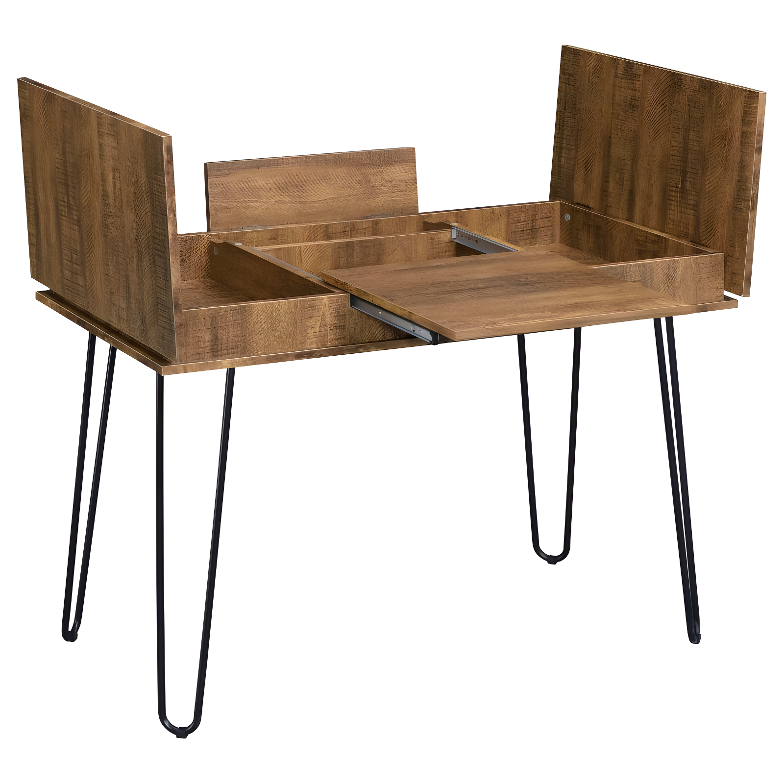 Sheeran Storage Writing Desk with Hairpin Legs Rustic Amber - Coaster: Industrial Style, Enclosed Cabinet, USB Ports