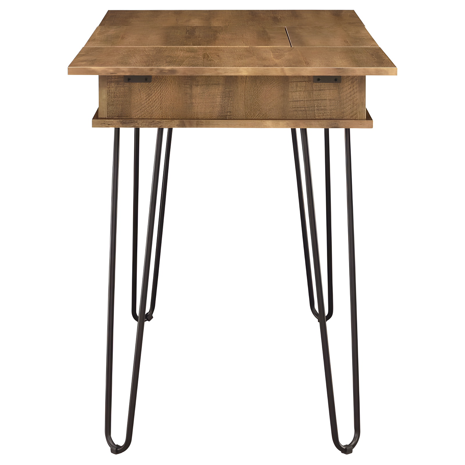 Sheeran Storage Writing Desk with Hairpin Legs Rustic Amber - Coaster: Industrial Style, Enclosed Cabinet, USB Ports