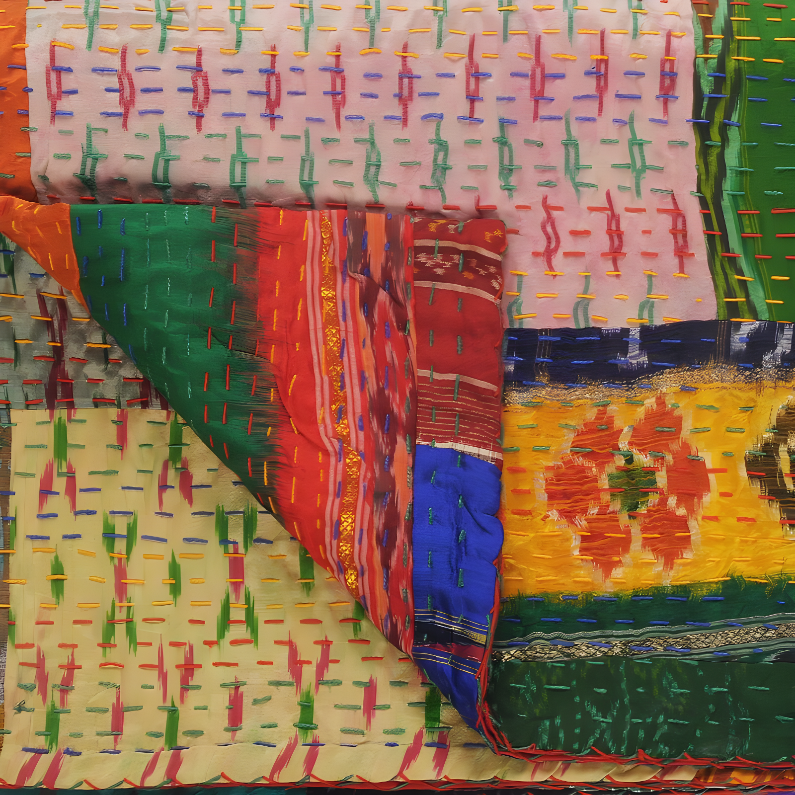 Rajani Home Handmade Kantha Silk Blend Throw Blanket