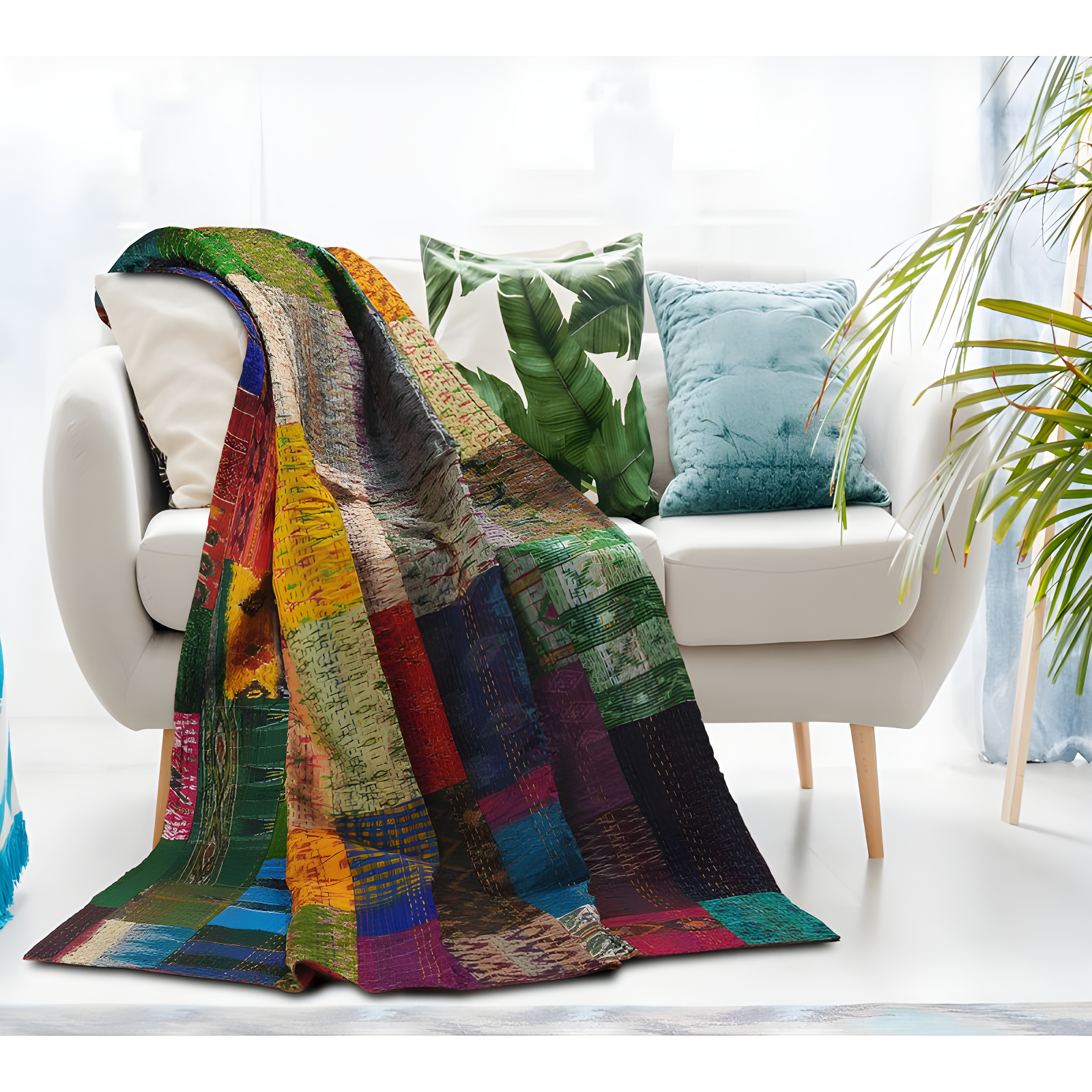 Rajani Home Handmade Kantha Silk Blend Throw Blanket